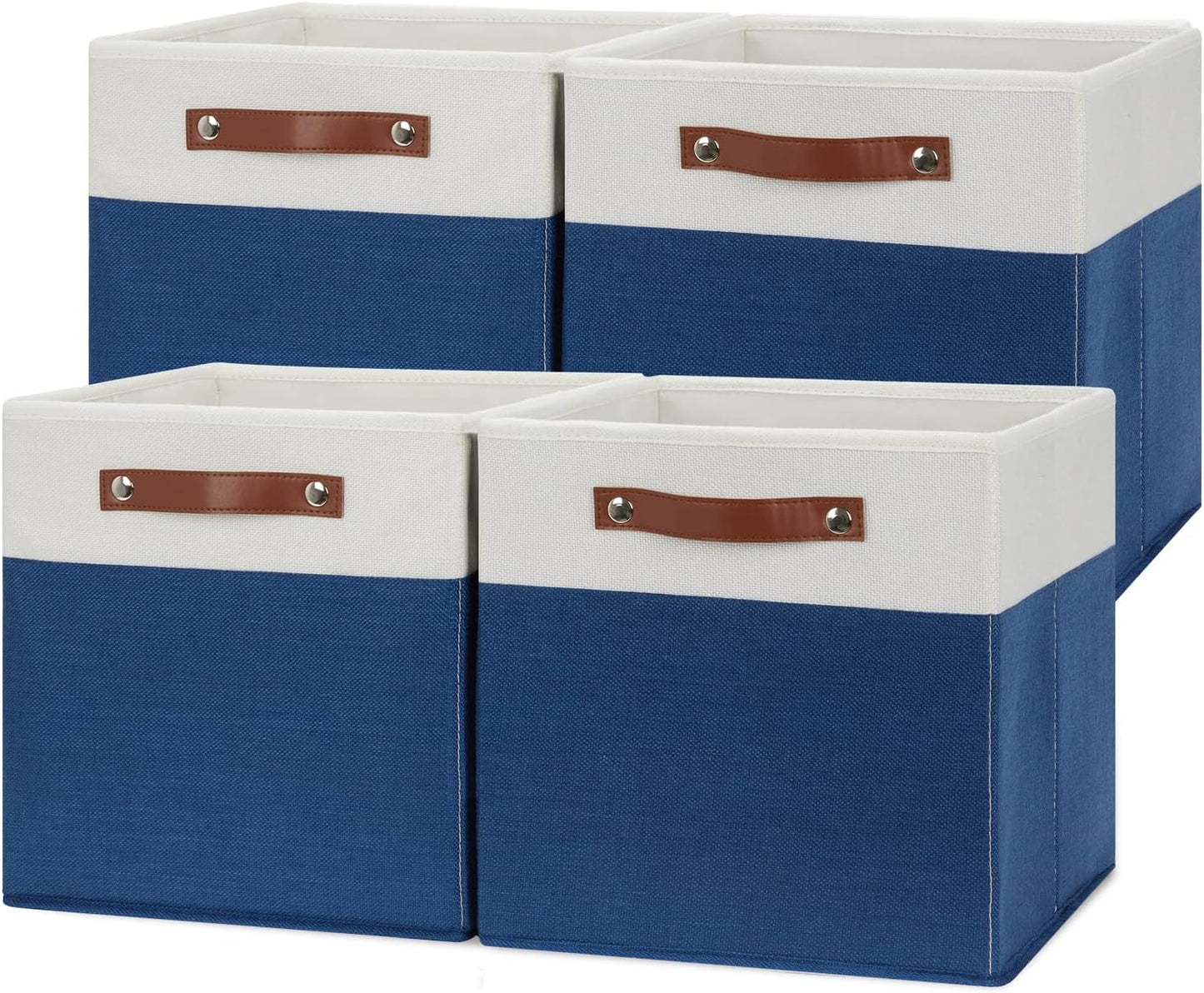 Temary Collapsible Storage Boxes - 12x12 Blue Cube Storage Bins with Handles for Organizing Home, White&Blue