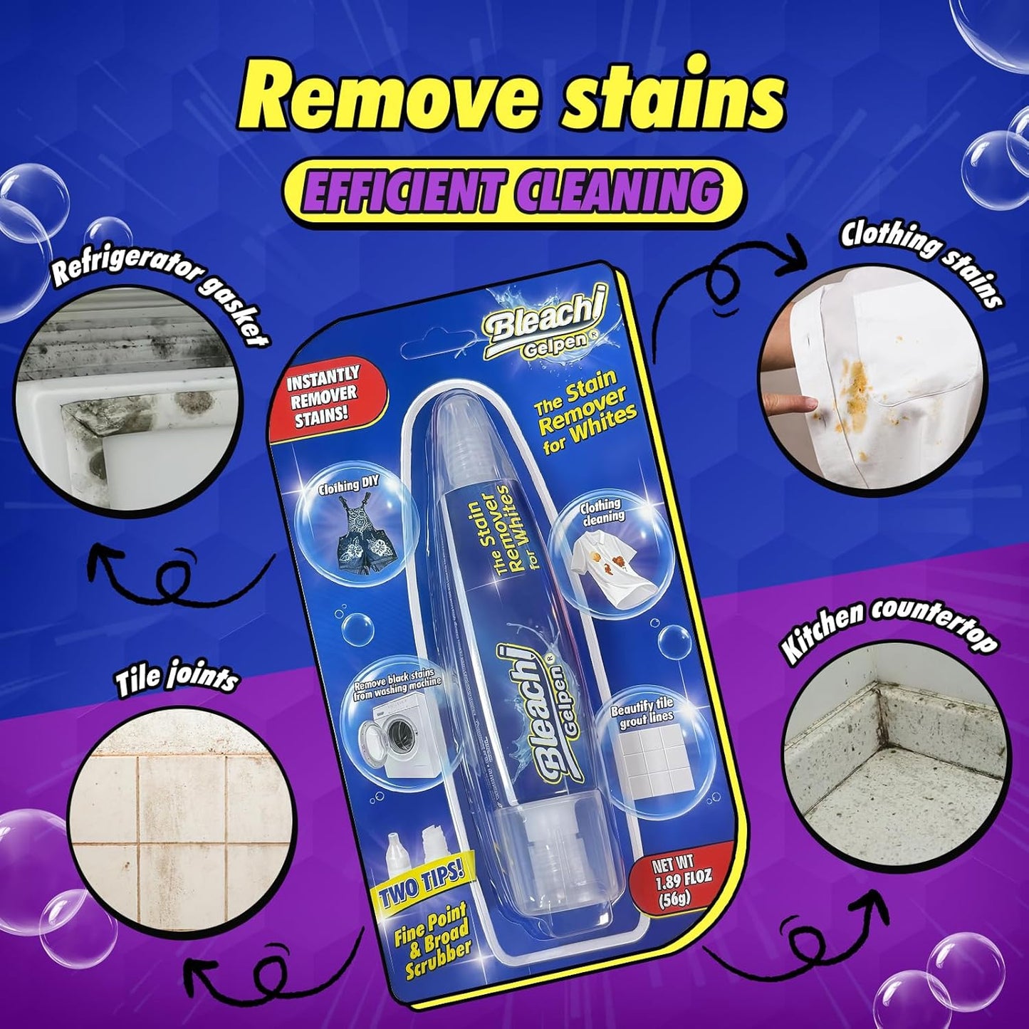 Bleach Pen For Clothing, Bleach Pen, Stain Remover Pen, Clothing Bleached DIY design, Travel Accessories, Lnstantly Remove Stains, Pearl white (1.89 Fl Oz (Pack of 1), Lemon)