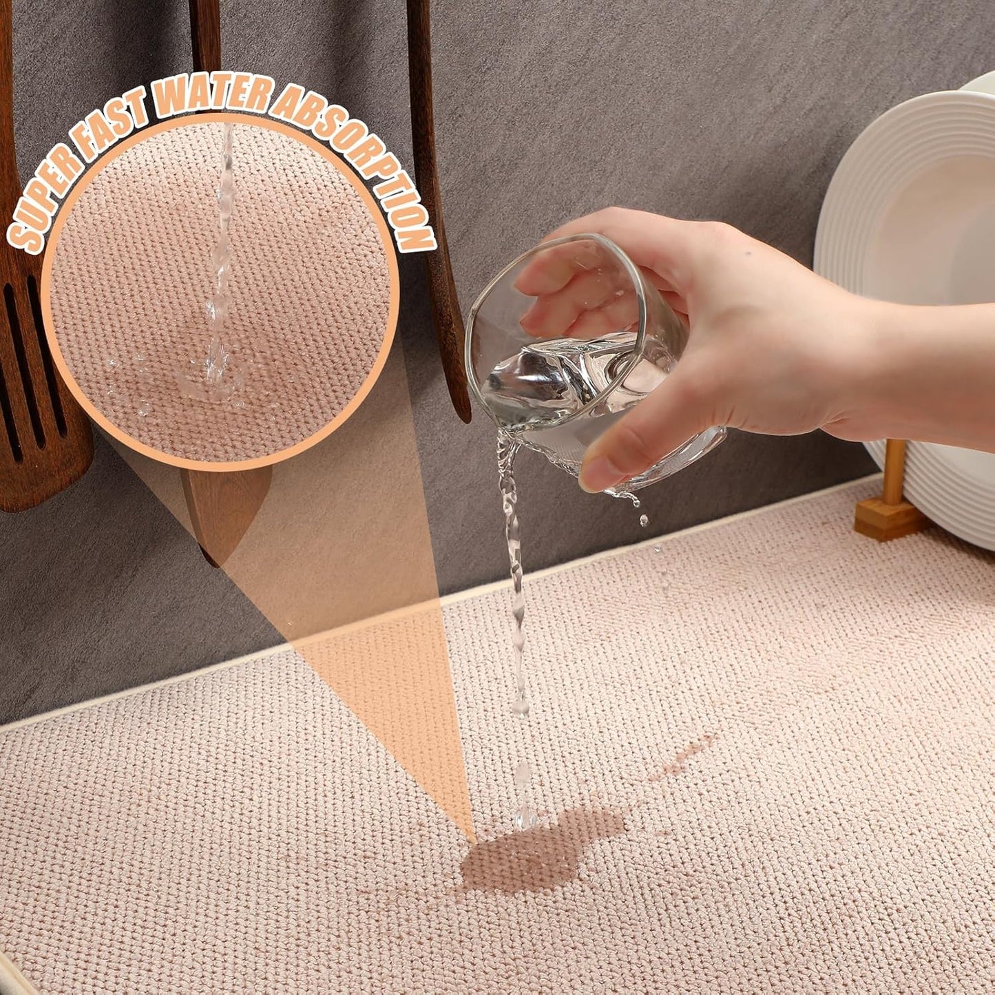 Hushee 2 Pack Extra Large Dish Drying Mat Microfiber Absorbent Dish Drying Pad Large Size Dishes Drainer Mats for Countertop, Sink, Refrigerator or Dryer (30 x 24 Inch,Beige)