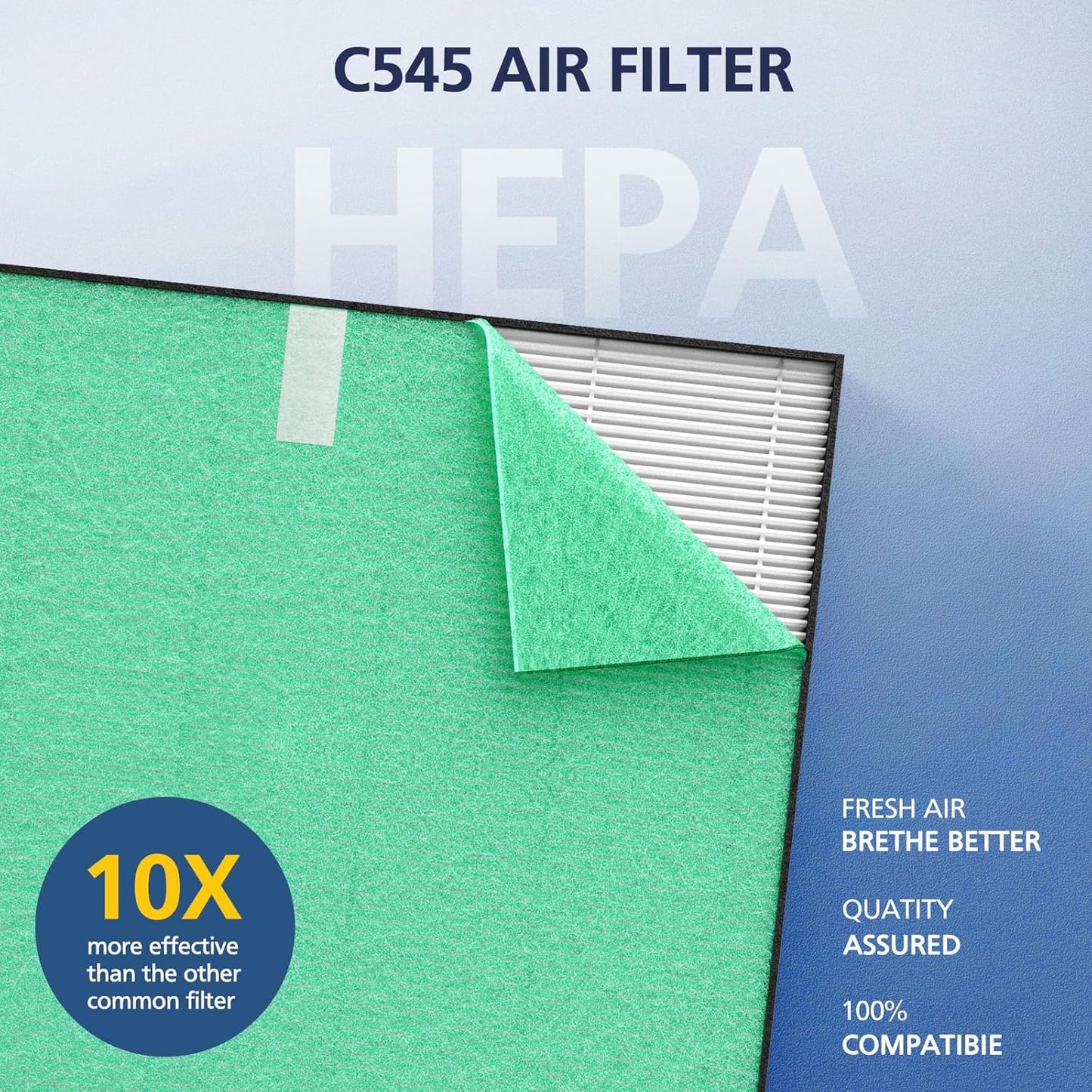 2 Pack C545 HEPA Pollen Replacement Filter S Compatible with Winix C545 Air Purifier, Replaces Part 1712-0096-00 and 2522-0058-00, 2 HEPA Filter + 8 Activated Carbon Filters, Green