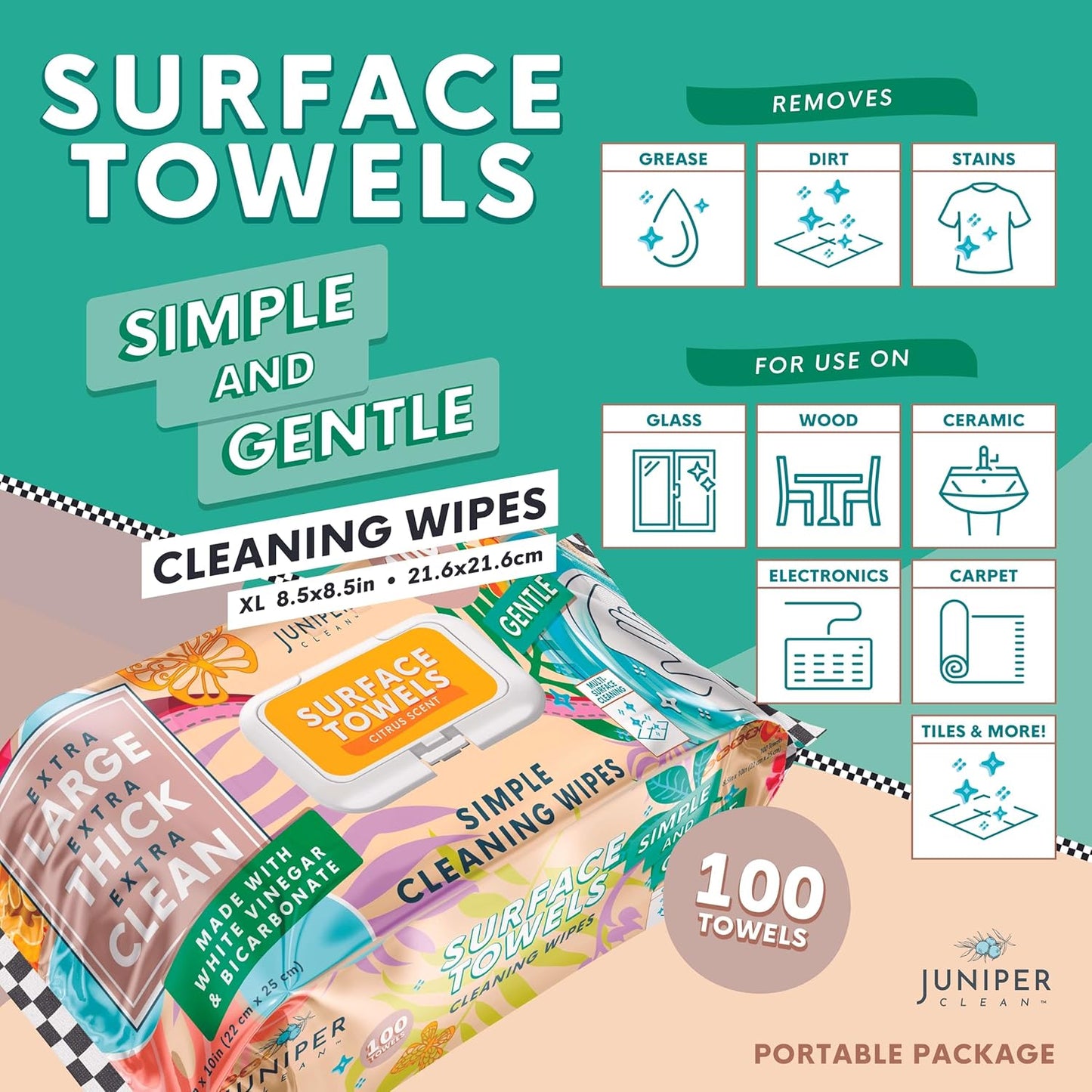 3 Packs Surface Cleaning Wipes Bleach Free, Thick & Large Dispose, All-Purpose Cleaner for Bathroom, Kitchen, Office, 300 Count Soft Flow, Biodegradable, Citrus Scent