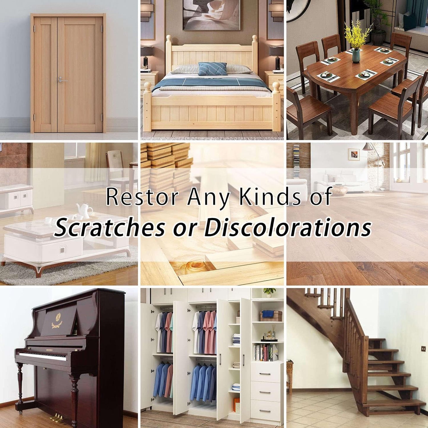 Lifreer Wood Repair Kit, 42 Pcs Furniture Repair Kit - Wood Filler, Touch Up Marker, Wood Putty, Wood Crayon for Scratch, Cracks, Stains, Discoloration for Wooden Door, Floor, Table, Cabinet