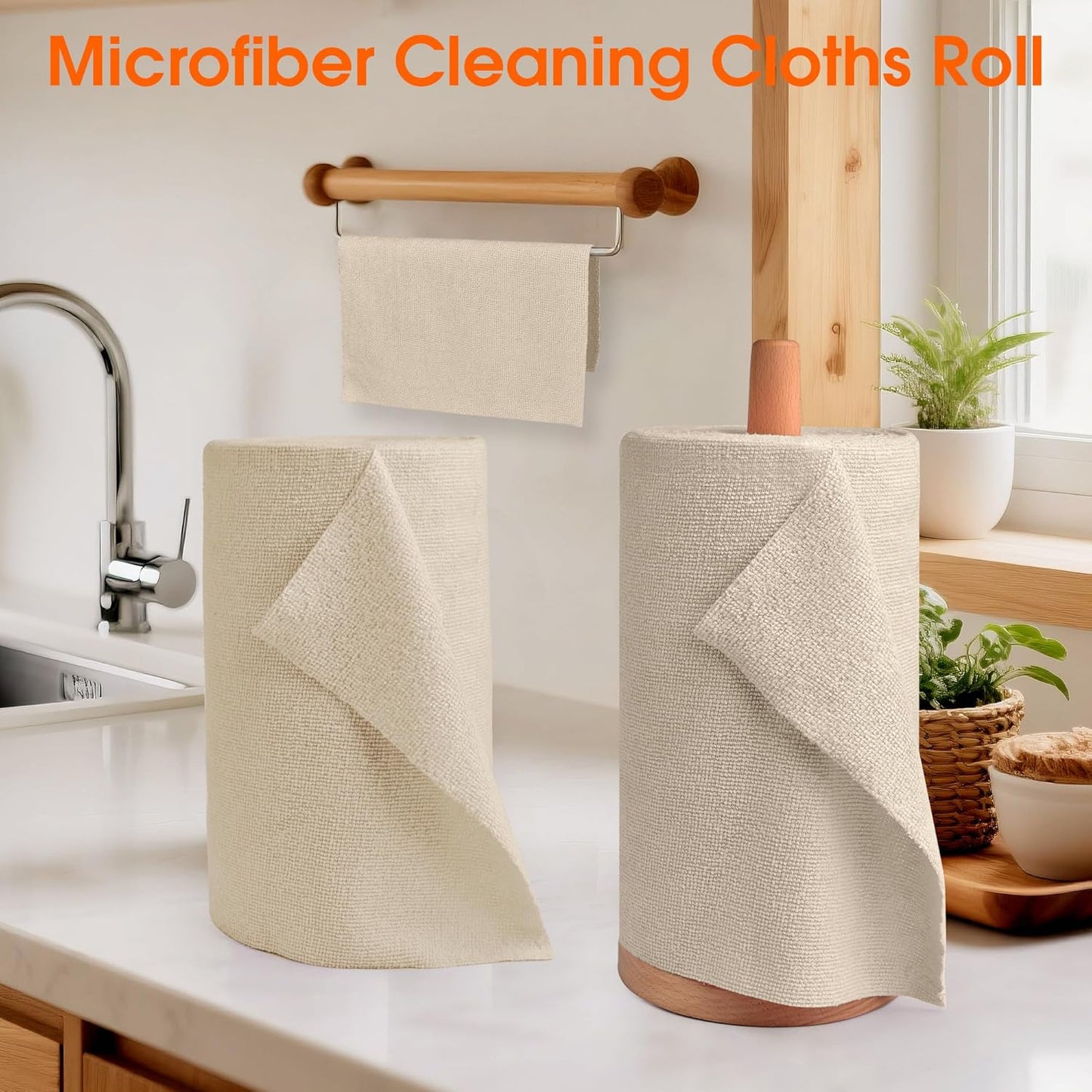 Roll of Microfiber Cleaning Cloth –100 Pack, Tear Away Microfiber Towels, Reusable, Washable, Scratch-Free, Cleaning Supplies, Kitchen Towels for Car, Home, Kitchen, Dishes(Desert Gold)