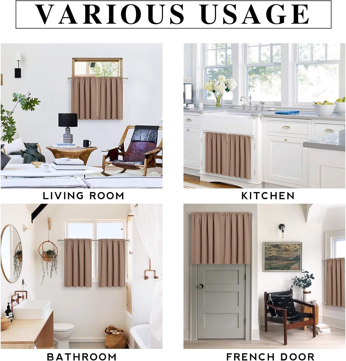 RYB HOME Small Window Curtains with Rod Pocket Design, Blackout Privacy Curtains Drapes Energy Efficient Covering for Closet Pantry, W 34 x L 45 inches, 2 Panels,Mocha