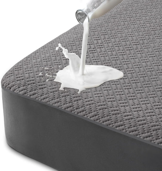 Hanherry 100% Waterproof Queen Size Mattress Protector, Grey, Rayon Made from Bamboo Terry Surface, 3D Air Fabric, 16 inch Deep Pocket, Cooling, Noiseless, Smooth, Breathable, Fits 21 inches