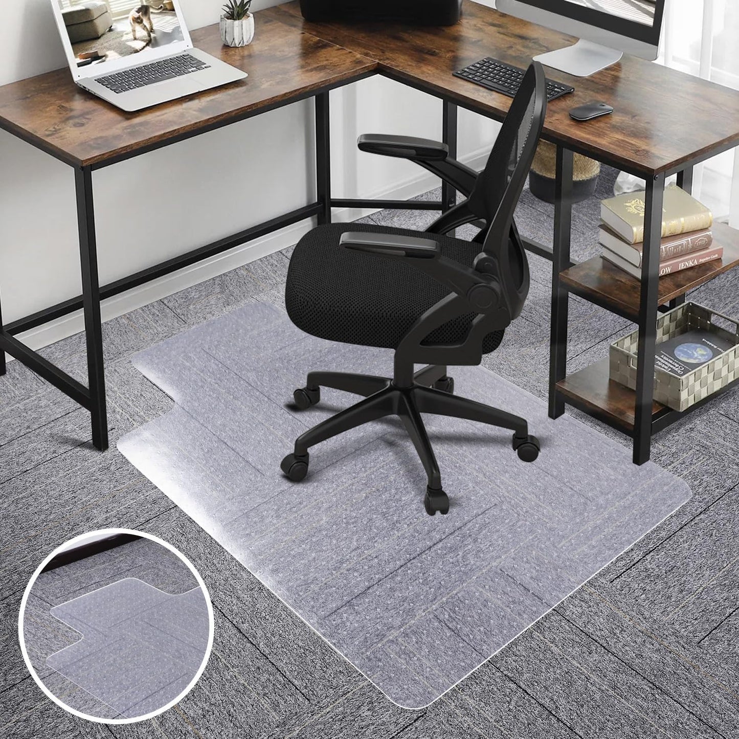 SALLOUS Chair Mat for Carpet, 36" x 48" Office Heavy Duty Chair Mat with Lip, Gaming Chair Mat for Carpeted Floors, Floor Protector Computer Desk Mat for Home Office (Clear, Extended Lip)