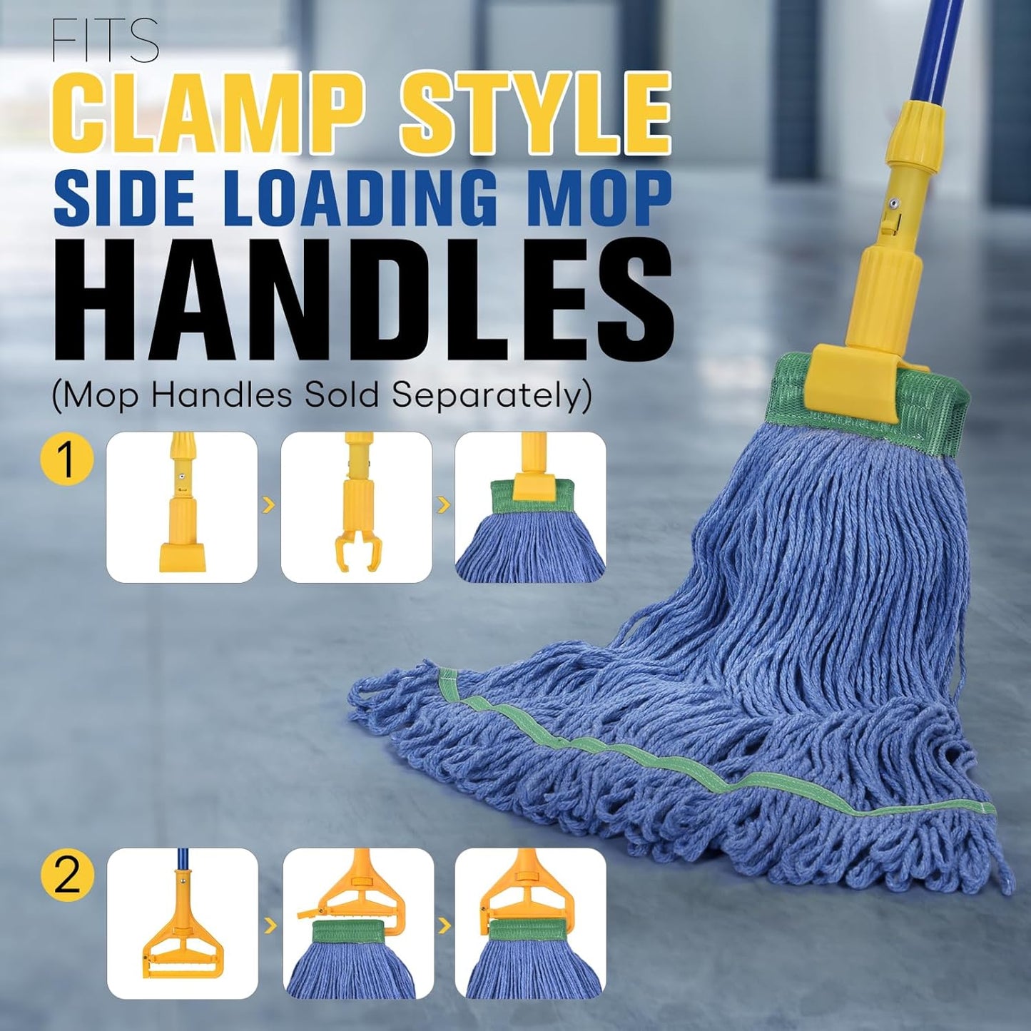 Matthew Cleaning Commercial Mop Head Replacement, 5 Inch Wide Headband, Looped End Cotton Blend String Wet Mops for Floor Cleaning, 28 oz Extra Large, 3-Pack Blue