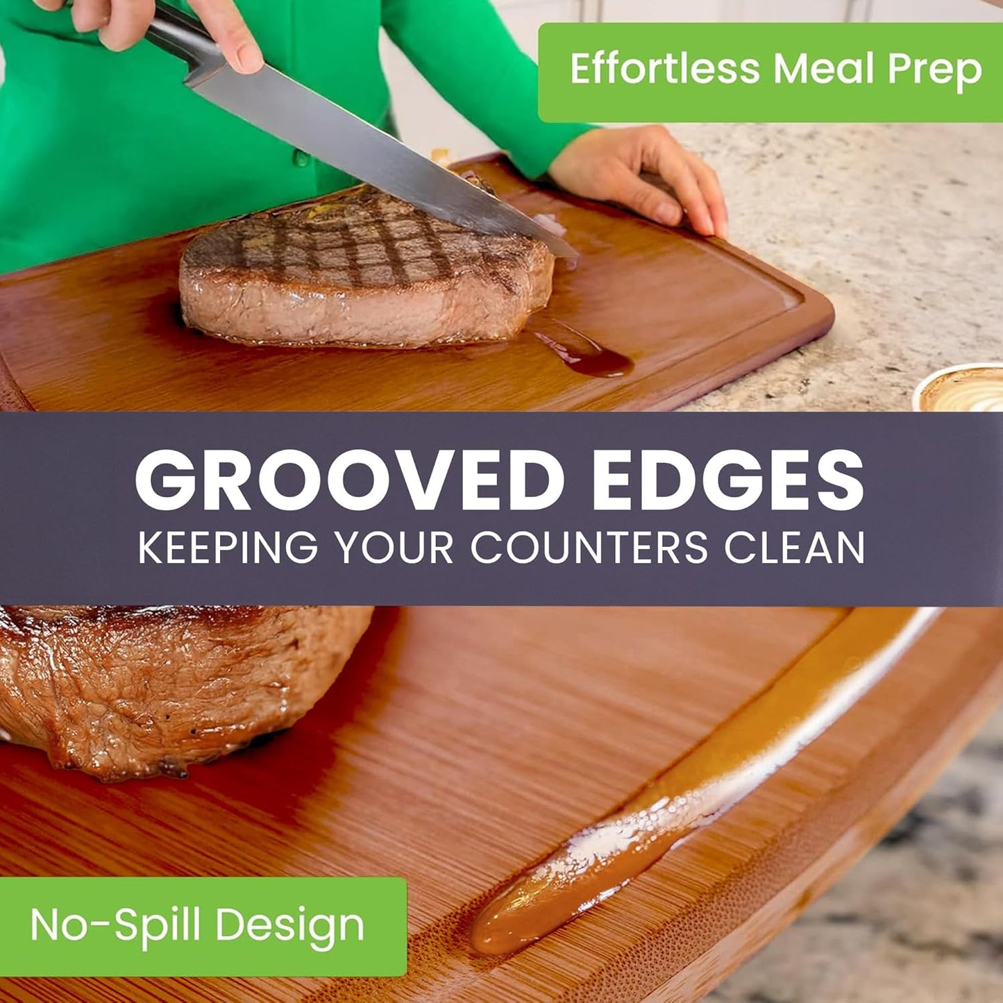 Bamboo Wooden Cutting Board Set of 3 - Used to Chop Veggies, Carve Meat, Present Charcuterie at Mealtime Prep and Family Gatherings - Ideal for Professional and Busy Home Chefs - Dark