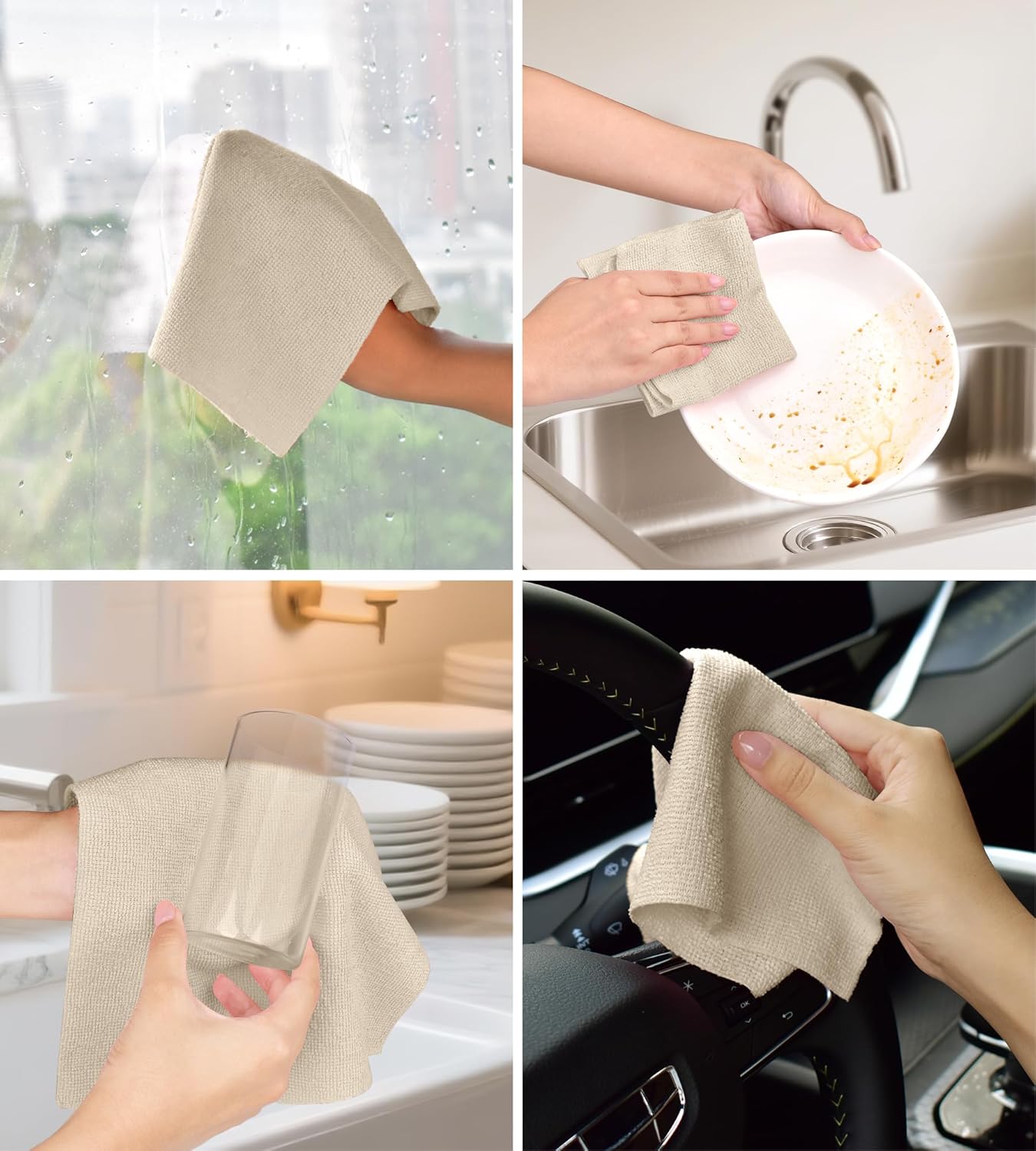Roll of Microfiber Cleaning Cloth –100 Pack, Tear Away Microfiber Towels, Reusable, Washable, Scratch-Free, Cleaning Supplies, Kitchen Towels for Car, Home, Kitchen, Dishes(Desert Gold)