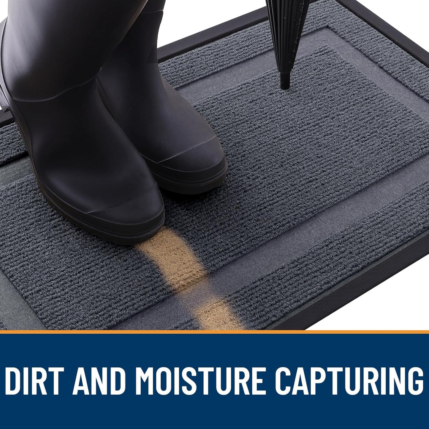 OLANLY Front Door Mat Indoor Outdoor Entrance, Waterproof All-Season, All-Weather Doormat, Sturdy Natural Rubber, Fade Resistant, Low Profile, Easy Clean Patio Porch Entryway Mat, 71x47, Light Grey