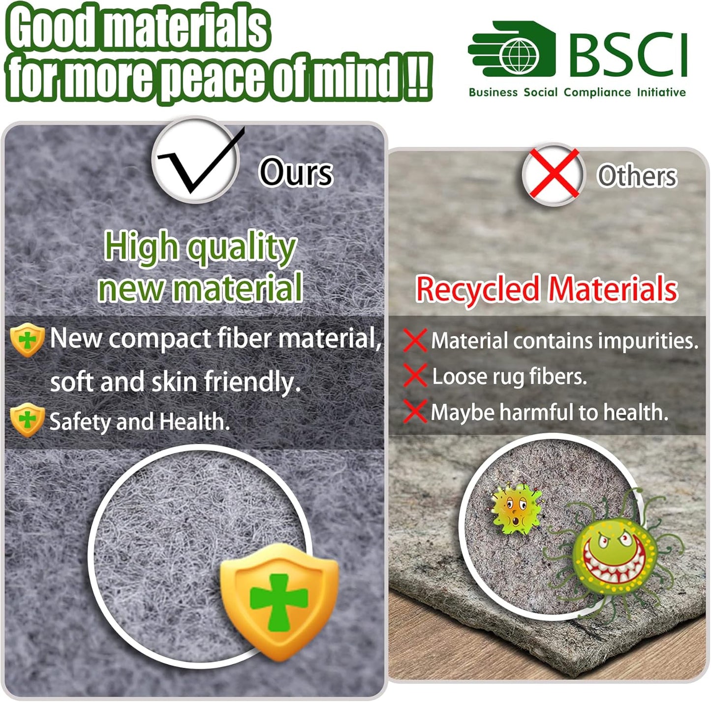 Non Slip Rug Pad Grippers - 2.5x13, 1/4" Thick, Felt + Rubber Double Layers Area Carpet Mat Tap, Provides Protection and Cushioning for Hardwood or Tile Floors