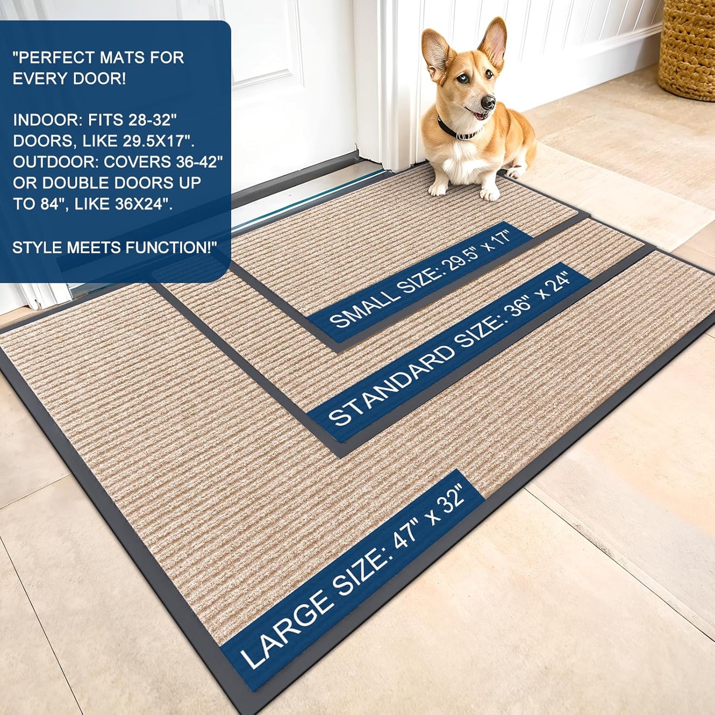 OLANLY Front Door Mat Indoor Outdoor Entrance, Waterproof Heavy Duty Doormat, Fade Resistant, Low Profile, Easy Clean Patio Porch Welcome Floor Mats for Entry, 71x23, Beige