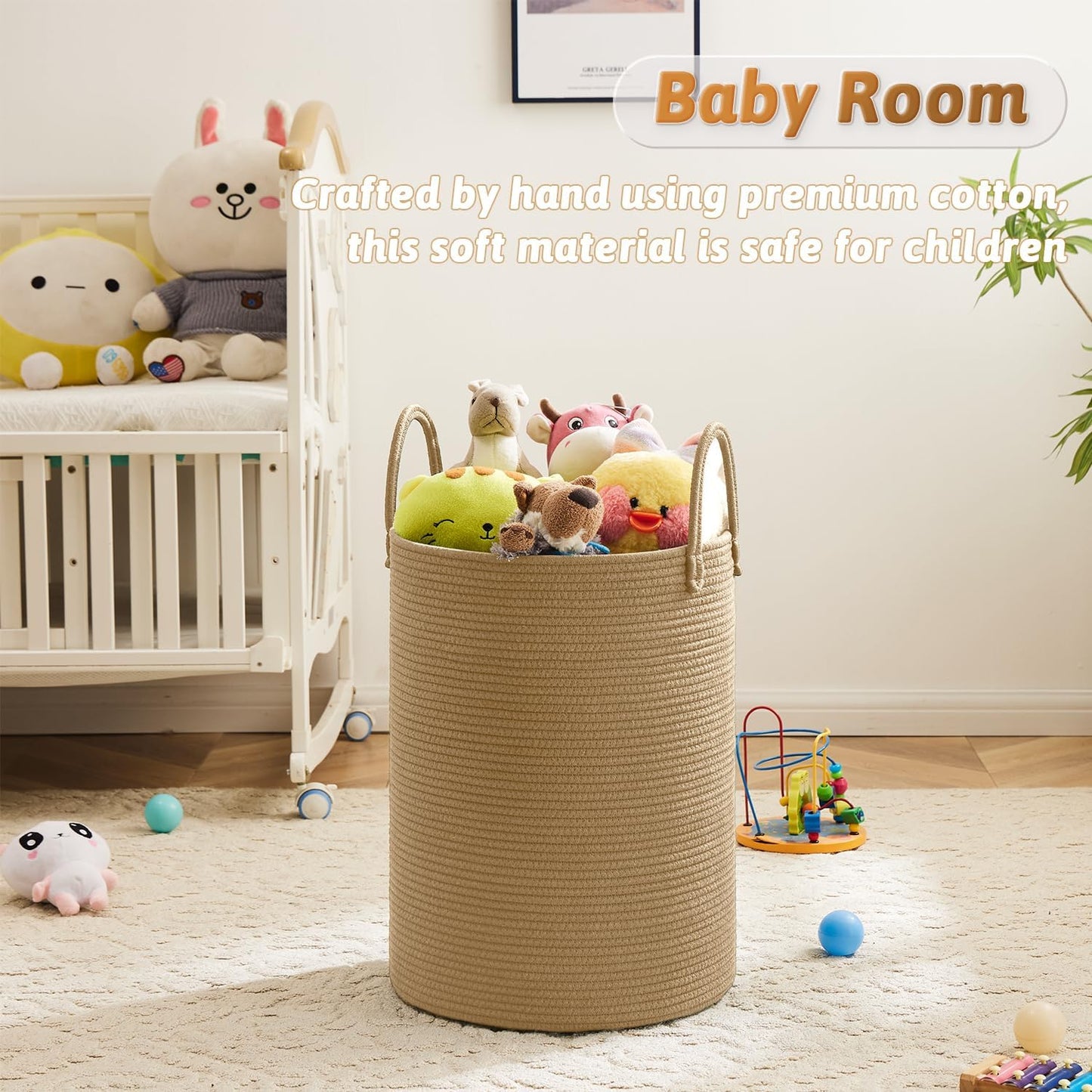 Laundry Basket,Woven Cotton Rope Laundry Hamper,100L for Decorative Storage of Dirty Clothes,Toys and Blankets in Bathroom,Baby Room and Living Room
