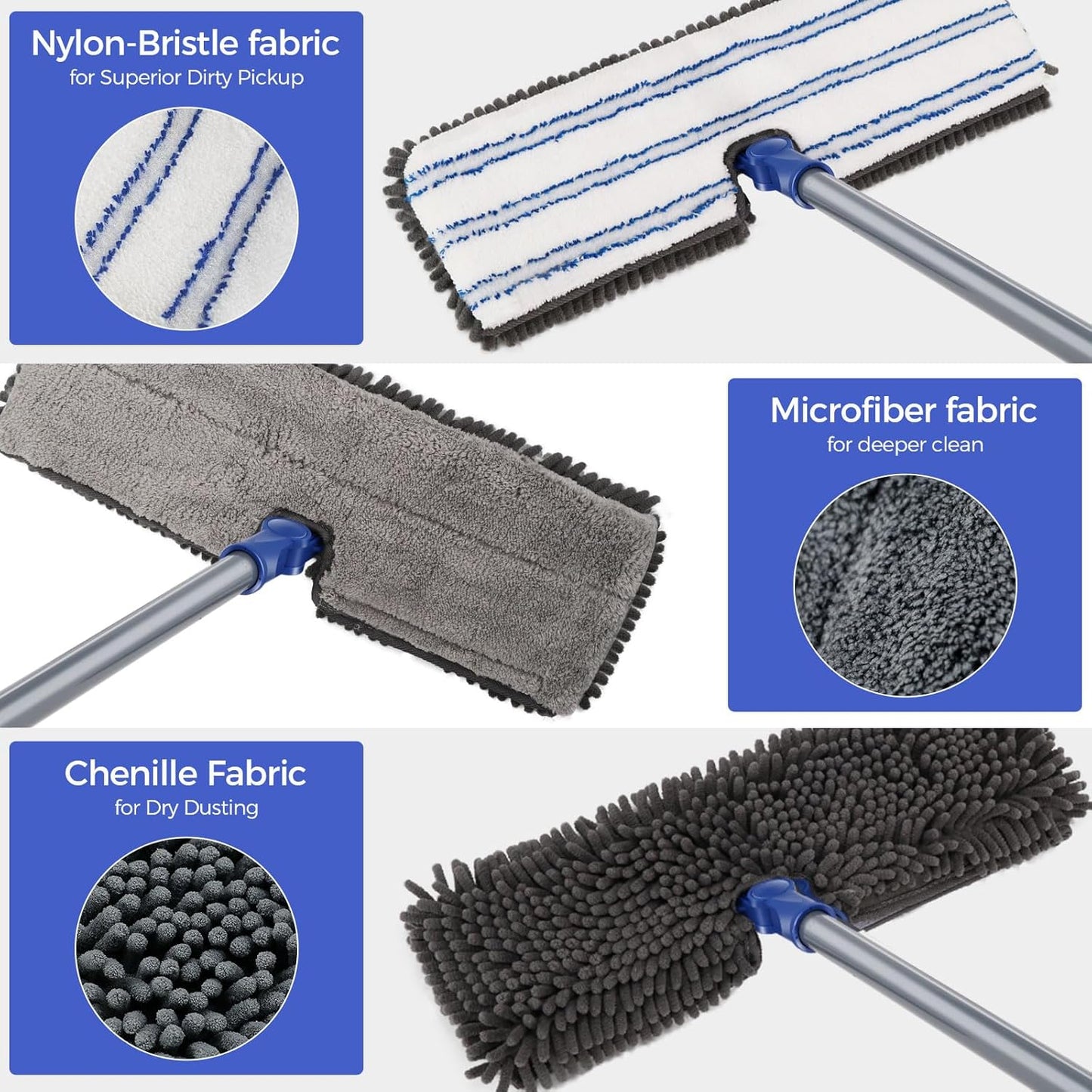 MASTERTOP Microfiber Dust Mop,Double-Sided Flat Mops for Hardwood Floors with 4 Reusable Mop Pads, Floor Mops with Stainless Steel Handle and Extension, Cleaner for Hardwood, Vinyl, Laminate, Tile