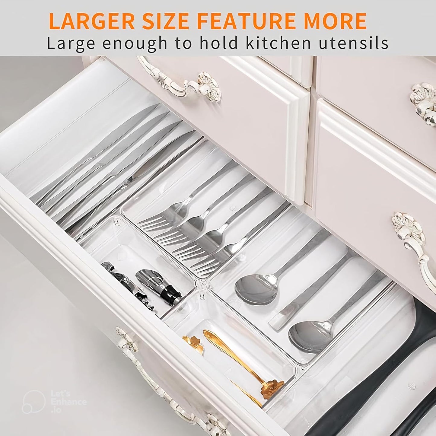 8-Pack Clear Plastic Drawer Organizer Trays – Large Dividers for Kitchen Gadgets, Bathroom Storage, Makeup & Vanity Accessories – Multi-Use Home Essentials for Organized Living