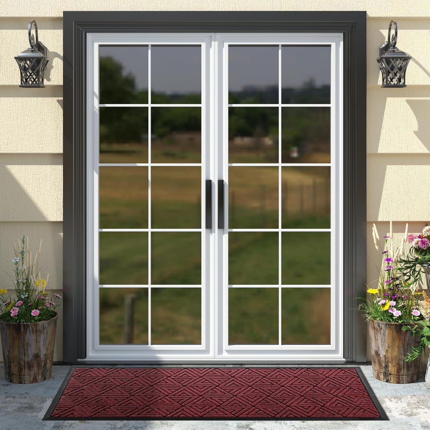 Yimobra Large Door Mat 47x24, All-Weather Waterproof Non-Slip Welcome Matt Outdoor, Heavy Duty Non Slip Doormat for Entryway for Patio and Garage Indoor, Easy Clean, Black Red