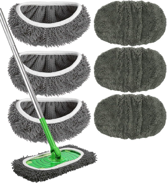 Reusable Microfiber Mop Pads Washable Wet Pads Compatible with Swiffer Sweeper Refills Pads for Wet & Dry Sweeping Cloths Mop Head Replacement for Household Cleaning