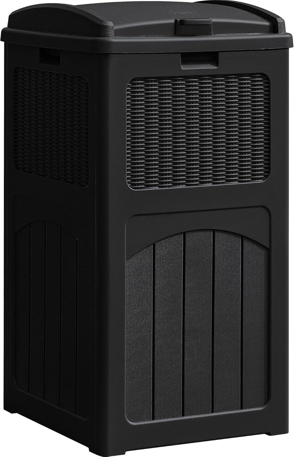 YESHOMY 33 Gallon Resin Outdoor Trash Can with Lid, Hideaway Waterproof Patio Garbage Bin, Black