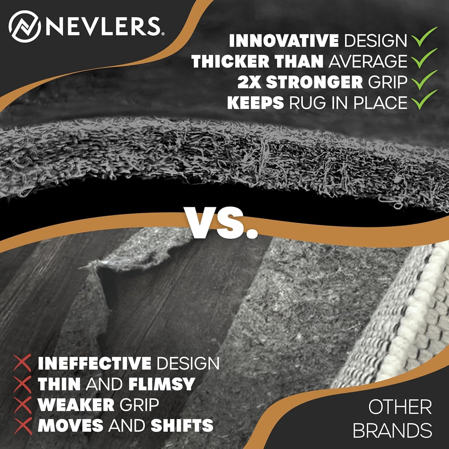 Nevlers 3x5 Rug Pad Non Slip Rug Stoppers to Prevent Sliding | Rug Grippers for Area Rugs on Hardwood Floors & Hard Surfaces | 1/4" Thick Dual Layer Felt & Rubber No Slip Rug Grip Pad & Carpet Gripper