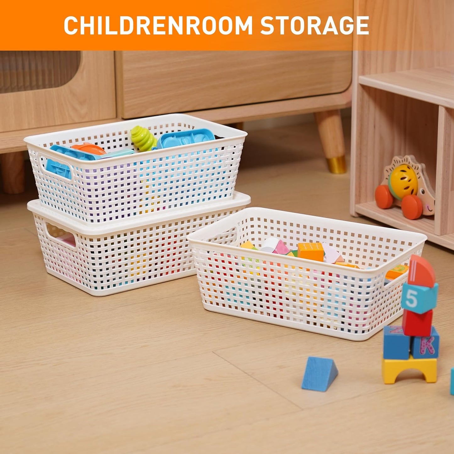 Plastic Storage Baskets With Lid, Storage Bins for Organizing, Stackable Decorative Containers for Shelves Drawers Desktop Closet Playroom Classroom Office, 8 Pack-White