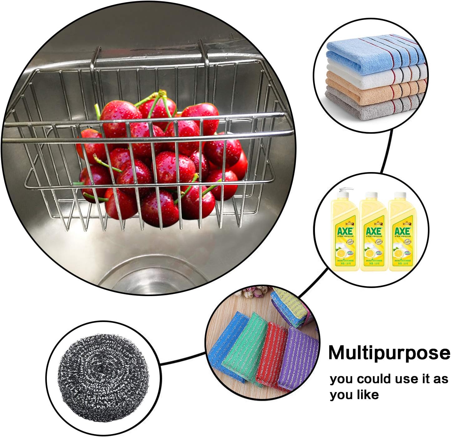 Kitchen Sponge Holder, Dish Brush Holder, Slim Sink Organization/Draining Basket/Liquid Drainer/Water Trough Rack, Kitchen Essential Tools, 304-Stainless Steel (Silver)