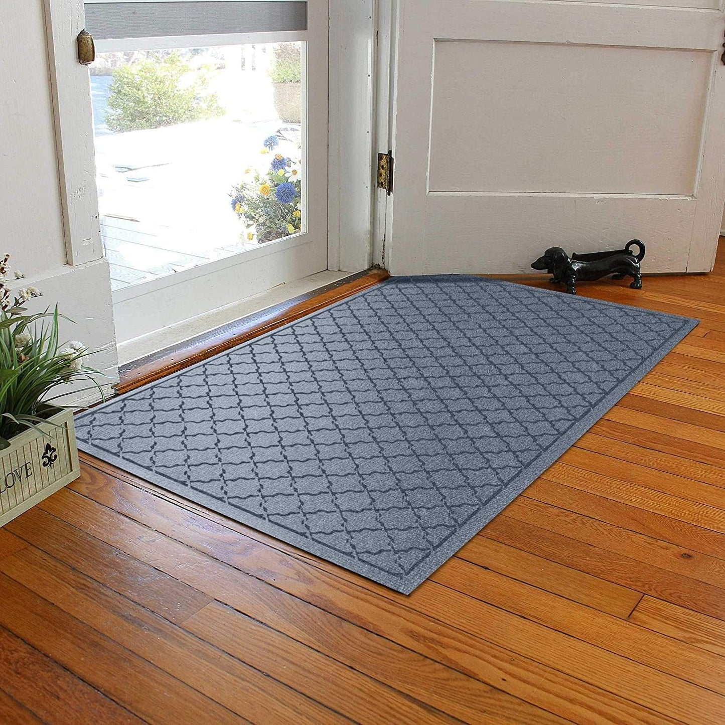 WaterHog Heavy Duty Doorway Mat, 4' x 6', Made in USA, Durable & Skid-Resistant Entryway Mat, Water-Trapping, Indoor/Outdoor Decorative Floor Covering, Cordova Collection, Bluestone