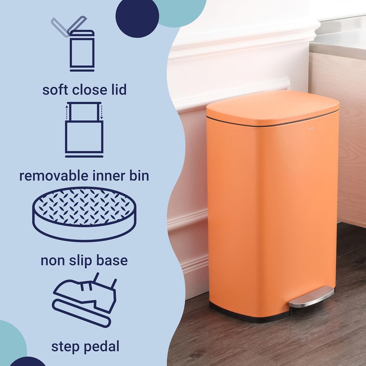 happimess HPM1006K Connor Rectangular 13.2-Gallon Trash Can with Soft-Close Lid and Free Mini Trash Can, Carrot Cake, Fingerprint Resistant, Modern, Minimalistic for Home, Kitchen, Bedroom, Bathroom