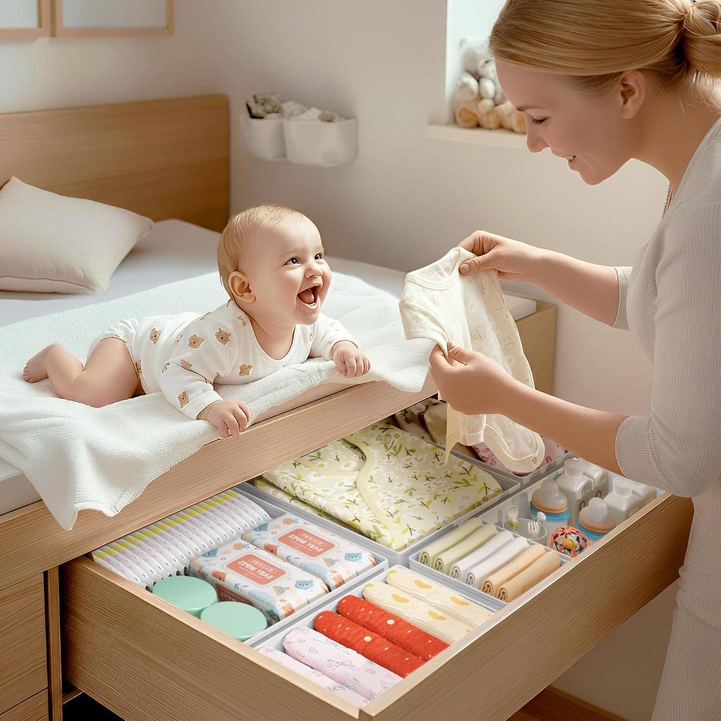 DIMJ Drawer Organizer Clothes - 18 Pack Baby Dresser Organizer for Nursery, Foldable Drawer Organizer Bins for Closet Bedroom Organization, Fabric Clothes Storage Dividers for Underwears, Socks, Bras