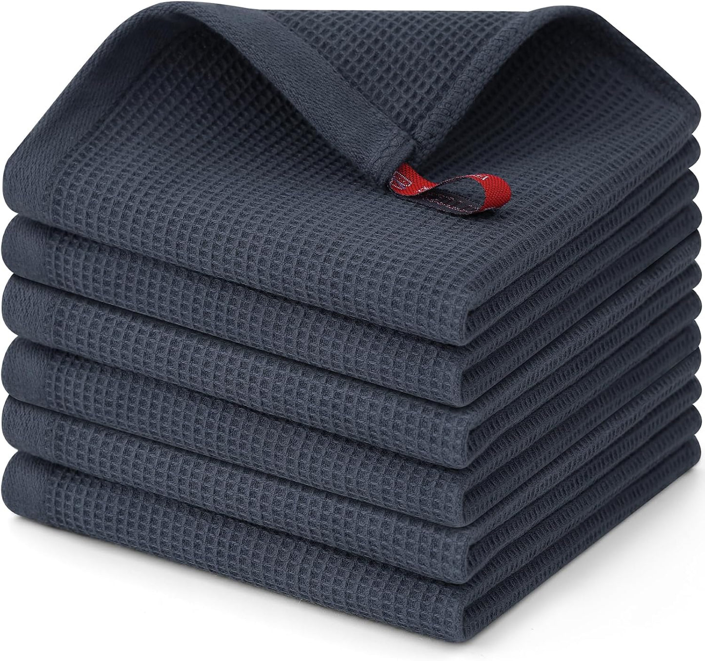 Homaxy 100% Cotton Waffle Weave Dish Cloths - 6 Pack Soft and Absorbent Dish Towels - 12 x 12 Inches Quick Dry Dish Rags - Dark Grey