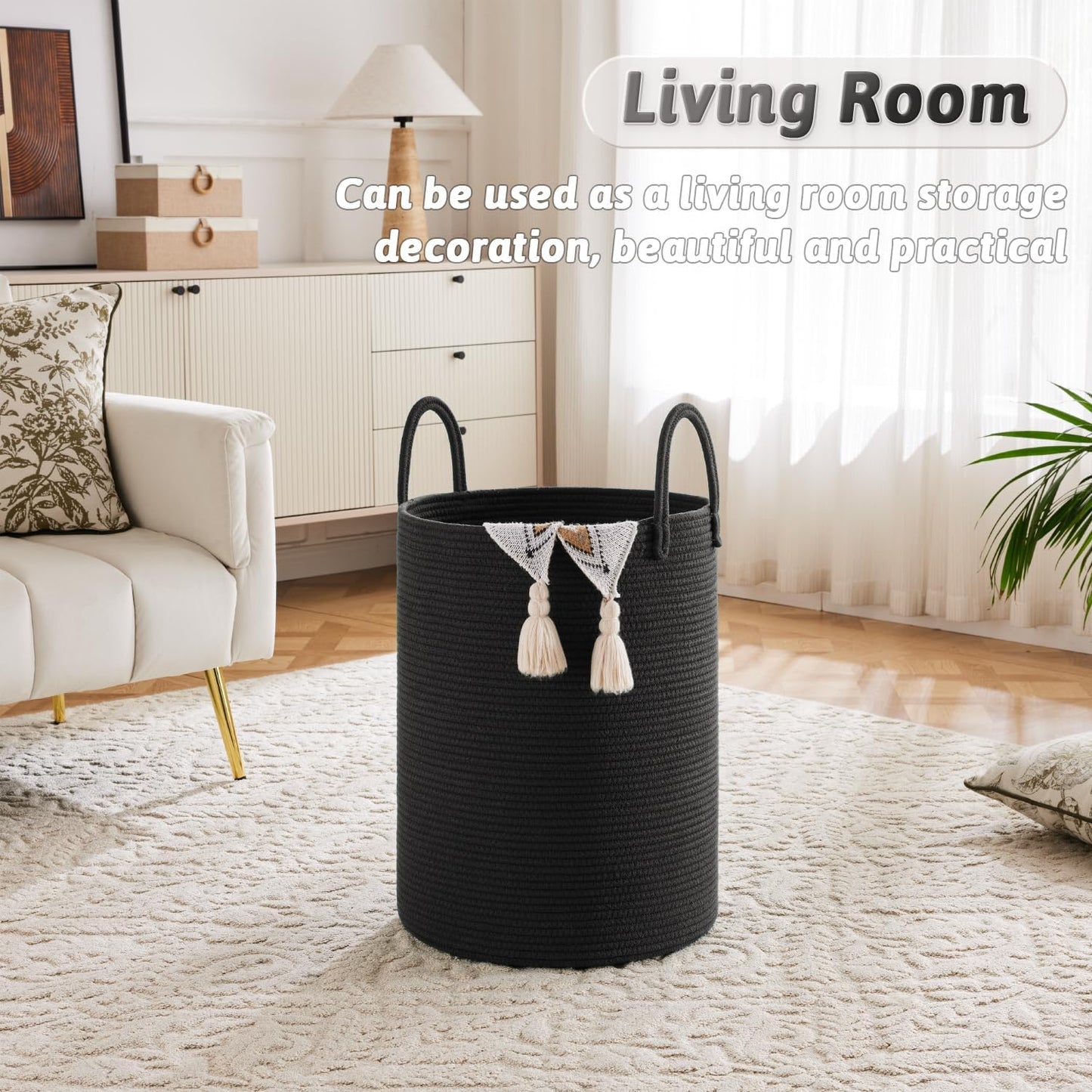 Laundry Basket,Woven Cotton Rope Laundry Hamper,40L for Decorative Storage of Dirty Clothes,Toys and Blankets in Bathroom,Baby Room and Living Room