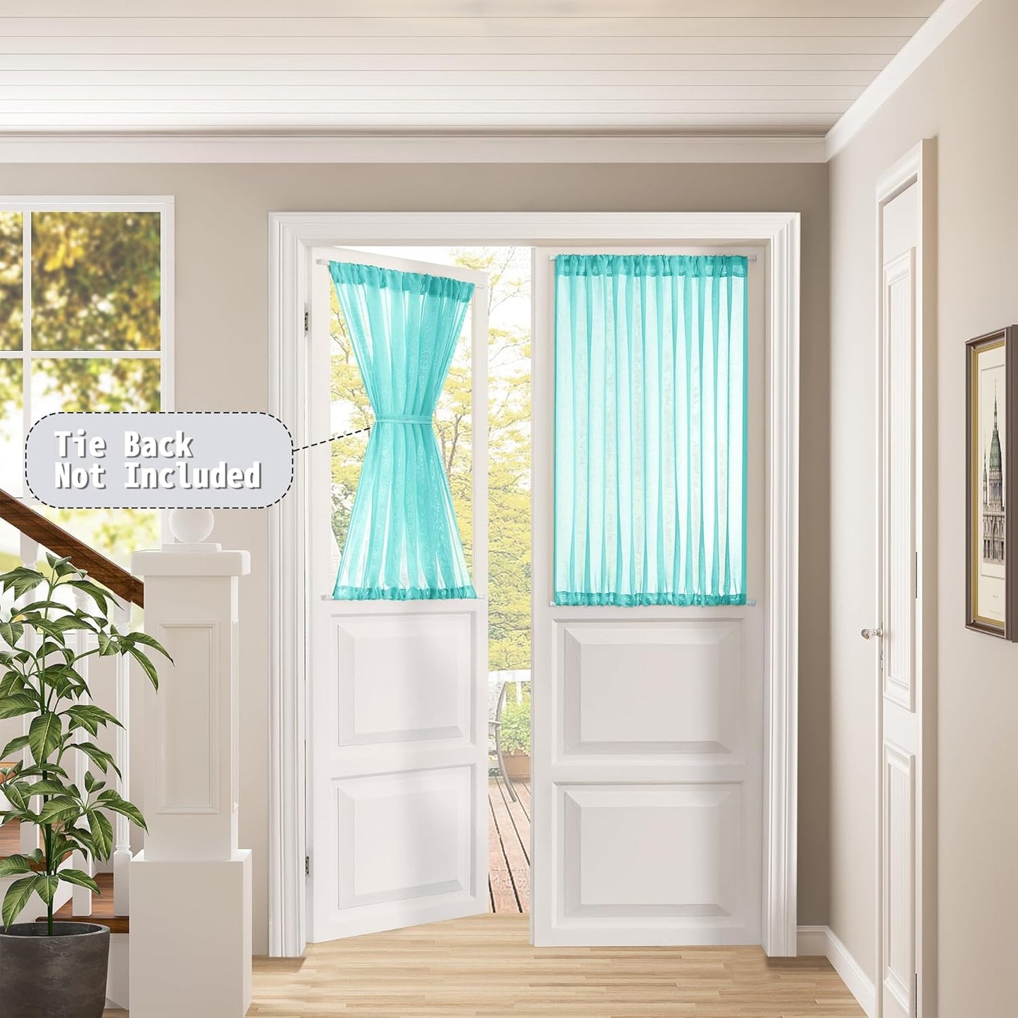 Tollpiz Sheer Door Curtains Closet Linen Textured Curtain Sheers Doorway Light Filtering Voile French Door Rod Pocket Curtains Patio Door, 54 x 63 inches Long, Aqua Blue, Set of 1 Panel