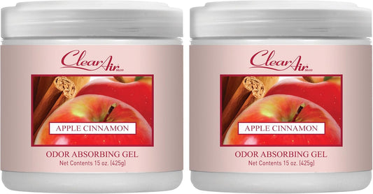 Clear Air Odor Absorber Gel - 15 oz, Pack of 2 - Air Freshener Absorbs and Eliminates Odors in Bathrooms, Cars, Boats, RVs and Pet Areas - Made with Essential Oils - Apple Cinnamon Scent