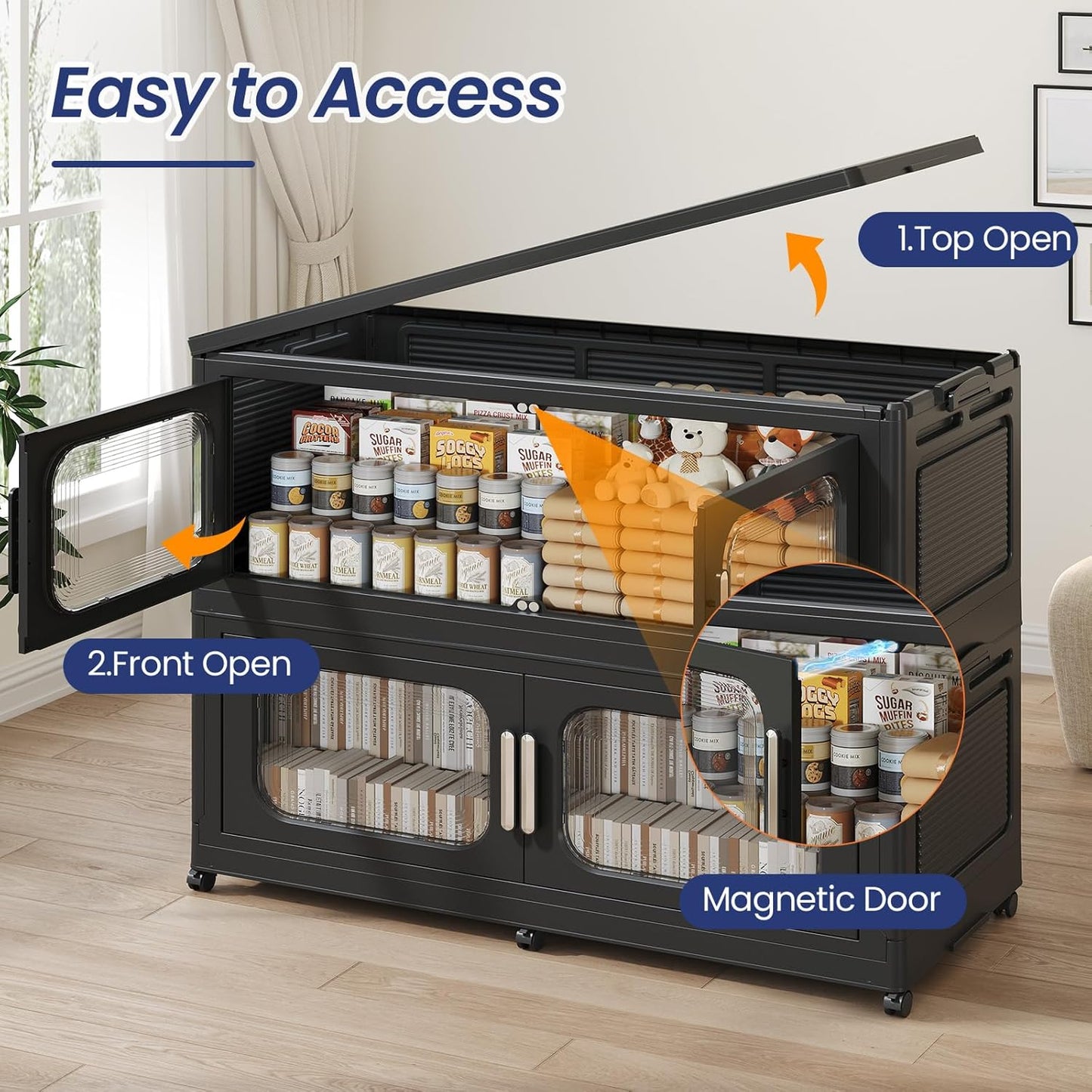 250GAL Extra Large Storage Bins with Lid, 1000QT Storage Bins with Wheels, Folding Closet Organizer, Stackable Collapsible Plastic Storage Containers for Home, Office, Dorm, 5Pack Black