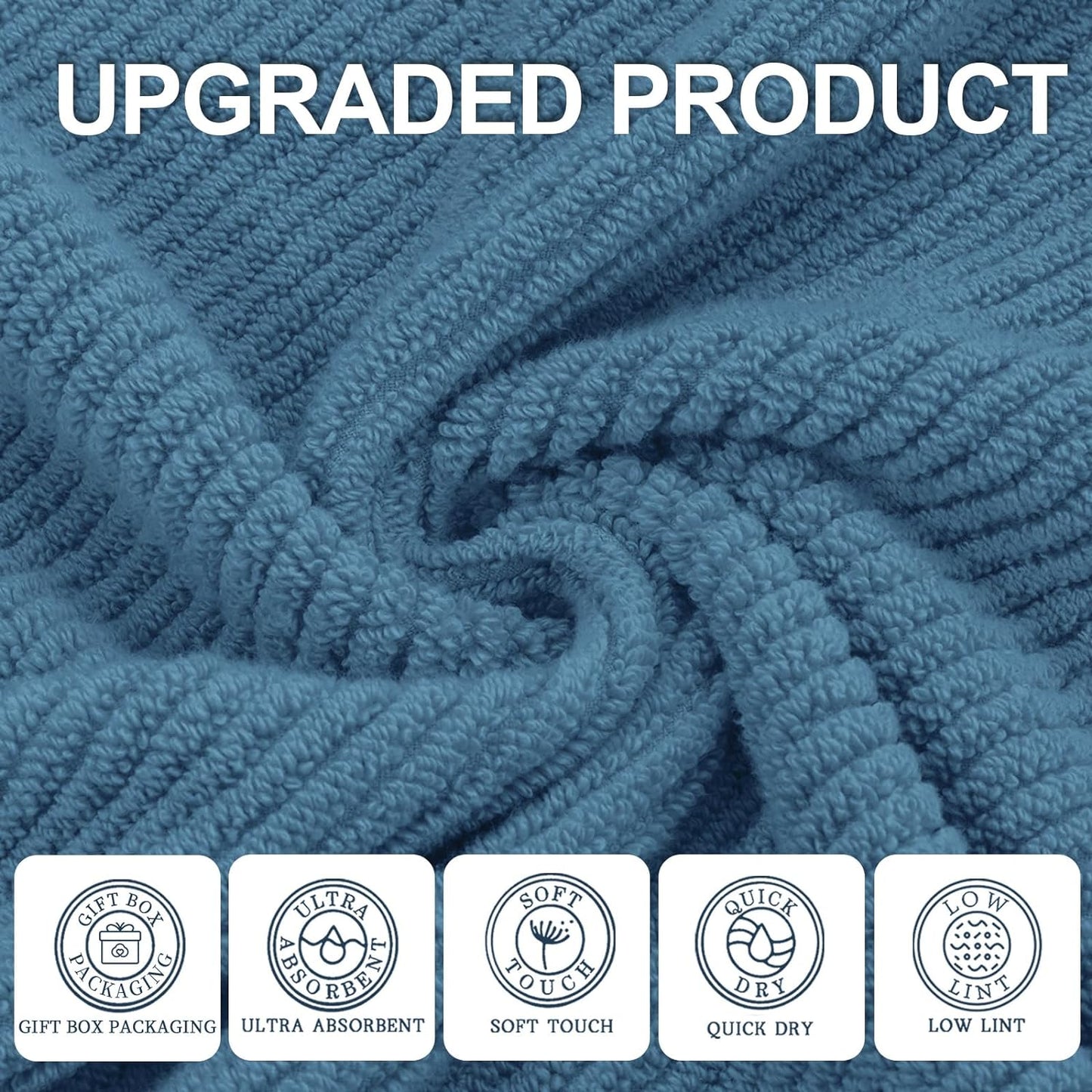 VOOVA & MOVAS Bath Towels Set of 4, Large 30" x 56" - 100% Cotton | Thick | Lightweight | Soft | Absorbent, Quick Dry Towels for Bathroom, Luxury Bathroom Essentials, Denim Blue