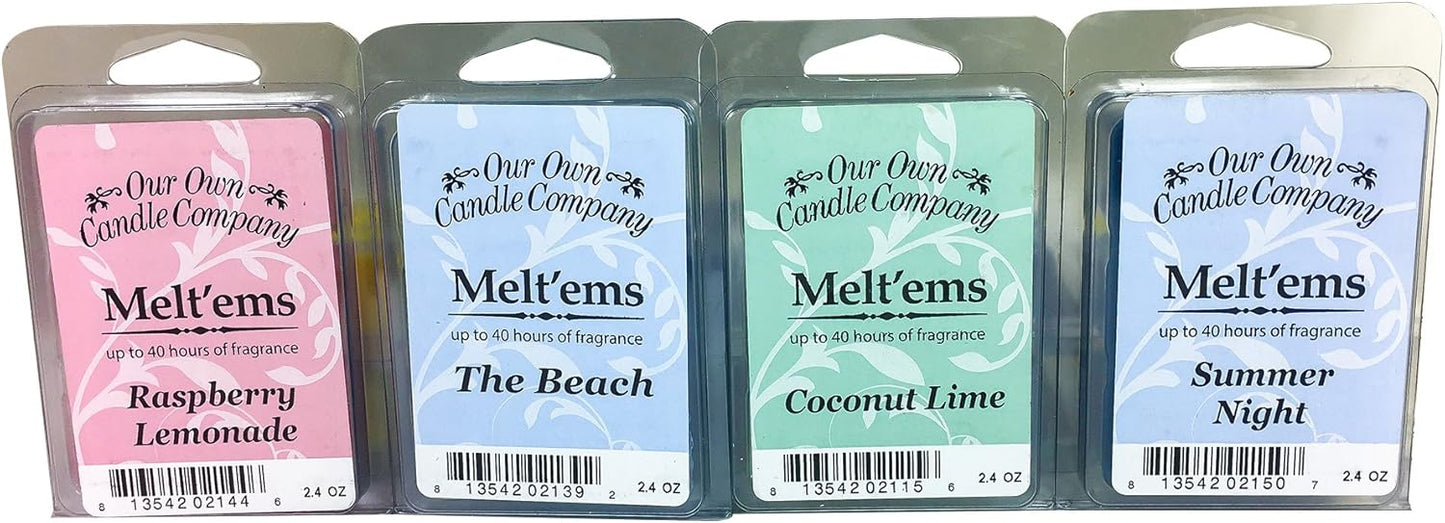 Our Own Candle Company Premium Wax Melt, The Beach, Coconut Lime, Himalayan Sea Salt, and Raspberry Lemonade, Summer Variety Pack, 6 Cubes, 2.4 oz (4 Pack)