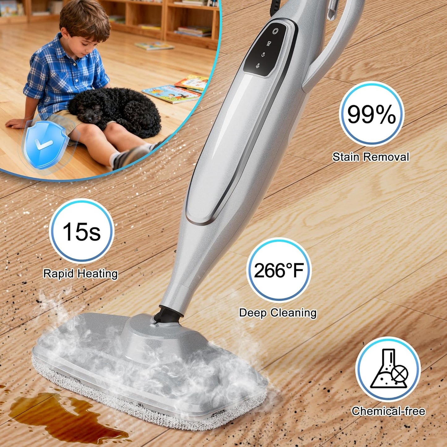 Steam Mop Cleaner, GONGNAR All-in-one Powerful Handheld Steam Cleaner with 11.8 OZ Water Tank & 23FT Power Cord, Detachable Steam Mop for Floor Cleaning, Tiles, Windows, Tile Grout, Carpets, Furniture