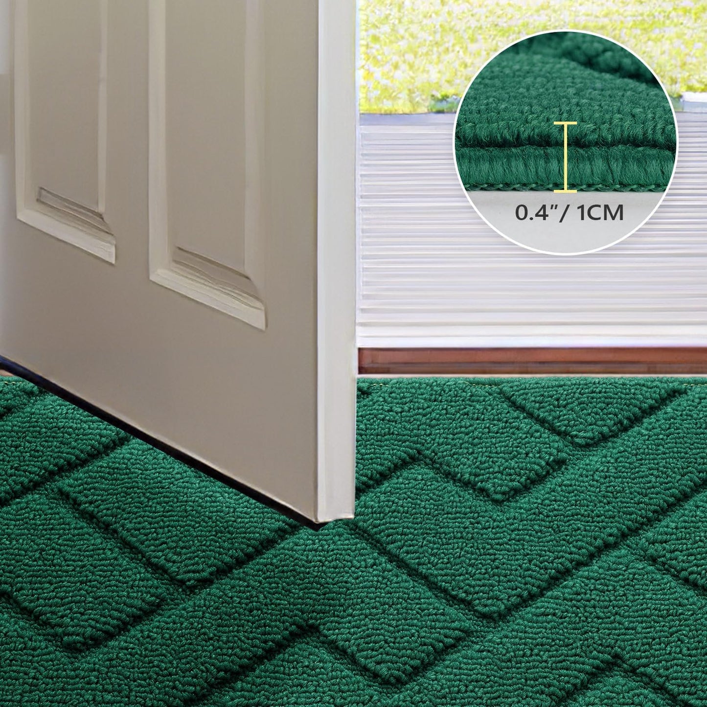 hicorfe Front Door Mat Outside Entrance,20"x31.5" Absorbent Muddy Dirt Resist Welcome Door Mats Outdoor Indoor,Stain and Fade Resistant,Non Slip Backing Entry Mat Doormat for Entryway(Evergreen)