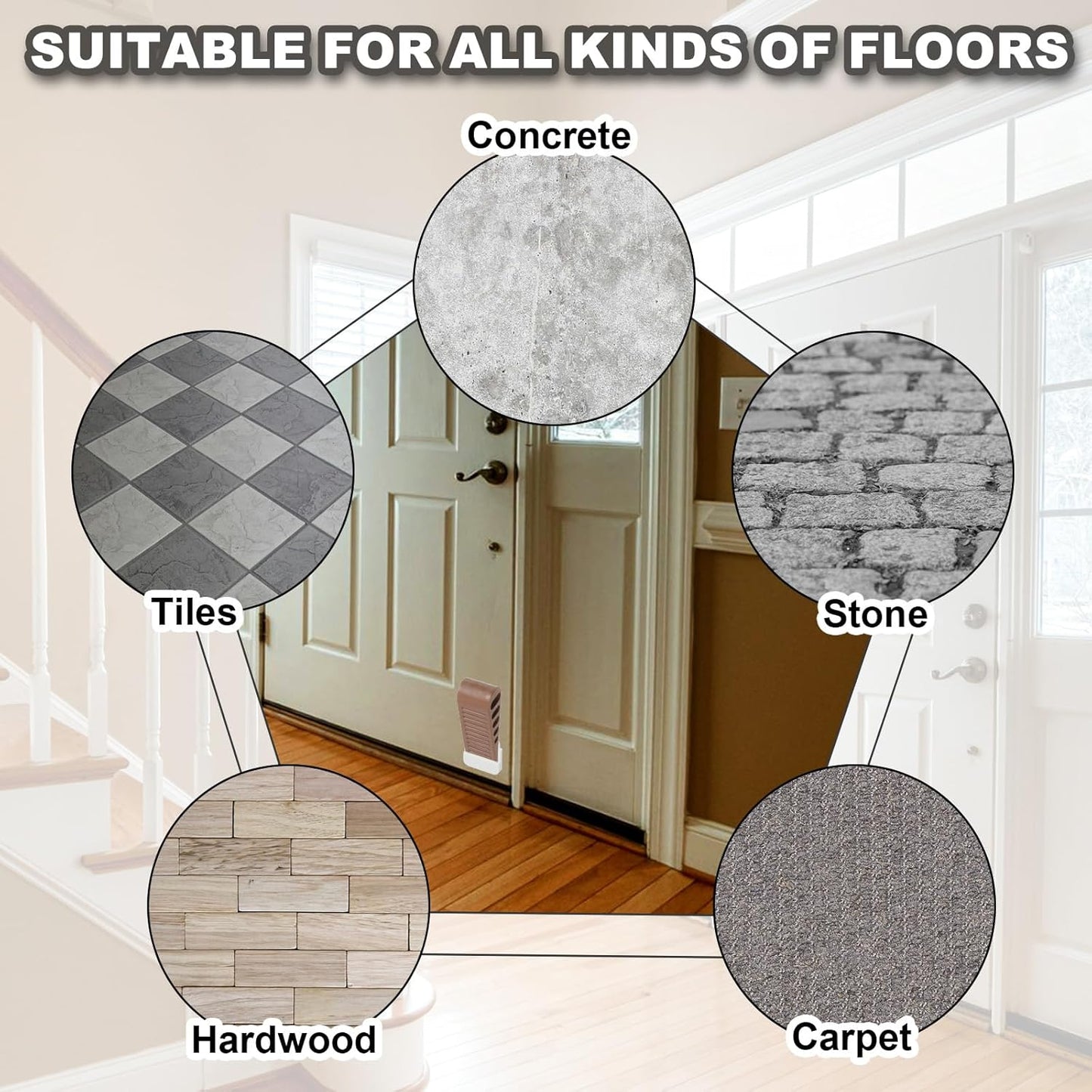 PATIKIL Rubber Door Stoppers for Bottom of Door, Door Wedge Stopper with Holder Sturdy Stackable Doorstop Wall Protector for Home Office Floor Concrete Tile, Brown