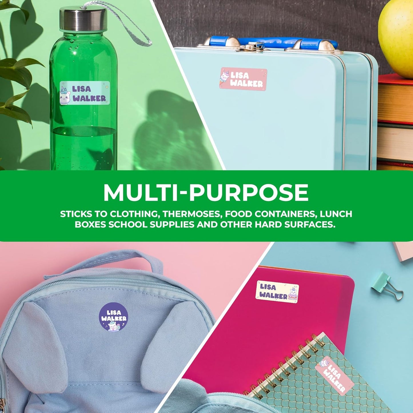 Personalized Name Tag Stickers for Kids (130+ Pack) | Unicorn Waterproof Labels for School Supplies, Bottles & Lunch Boxes | Custom Vinyl Name Labels for Clothing, Toys & More (H. Unicorn)