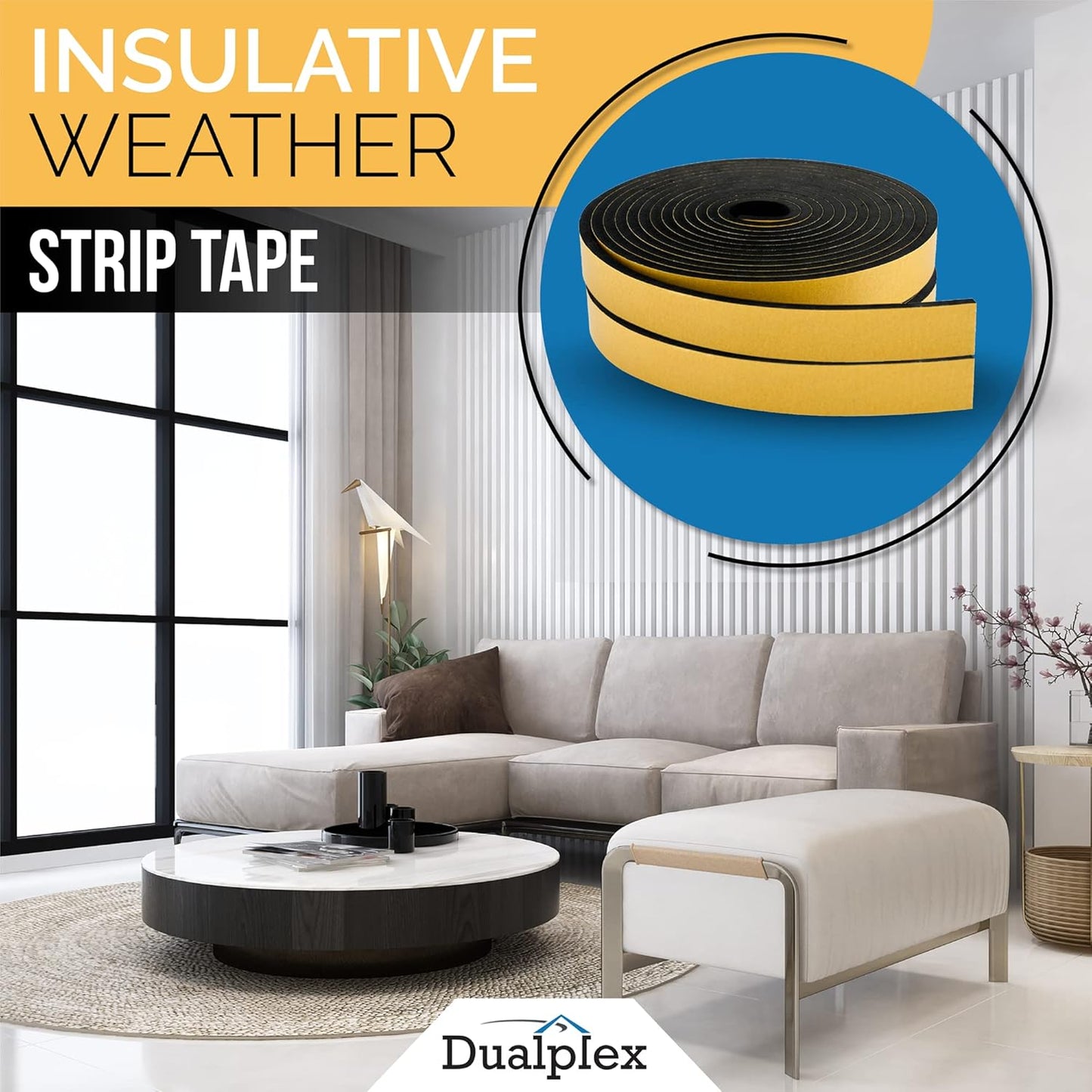 High Density Foam Weather Stripping Door Seal Strip Insulation Tape Roll for Insulating Door Frame, Window, Air Conditioner | Self Adhesive Sealing Weatherstrip (Black, 1/2 in x 1/4 in 30 Ft)