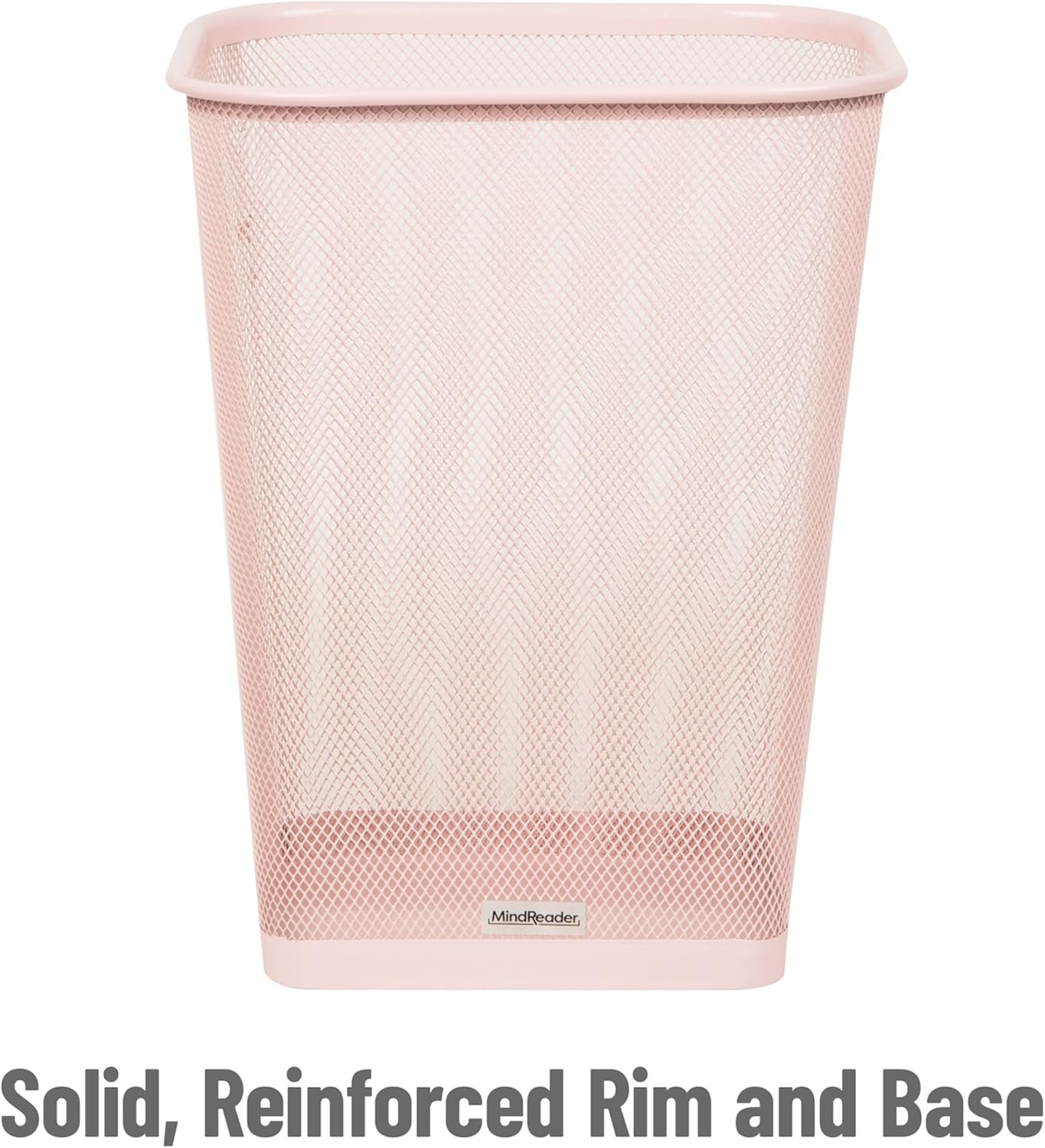 Mind Reader Mesh Trash Can, Square Wastebasket for Office or Home, 5 Gallon Capacity, Metal Mesh, Set of 2, Pink