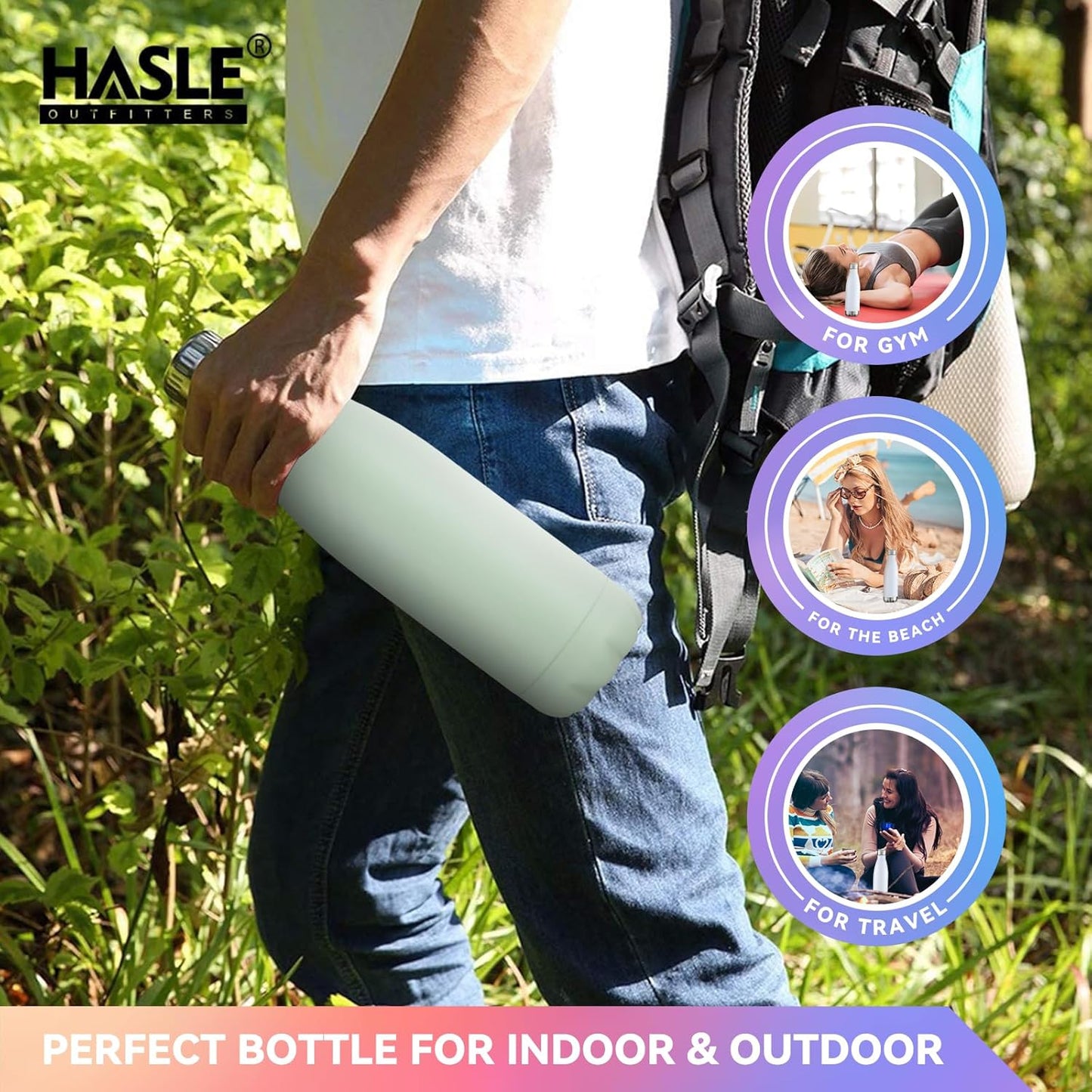 HASLE OUTFITTERS 17oz Stainless Steel Water Bottles Bulk, Vacuum Insulated Water Bottles Double Walled Powder Coated Reusable Metal Sports Water Bottles Keep Drinks Hot and Cold, Light Green, 4Packs