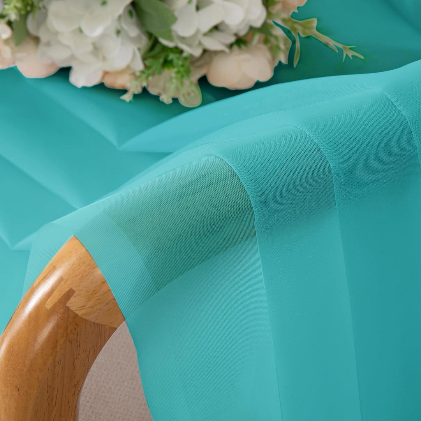 Chyhomenyc Turquoise Sheer Curtains 36 inch Length 2 Panels, Light Filtering Voile Rod Pocket Short Window Curtians for Bathroom Living Room Farmhouse Small Windows, 42Wx36L inches