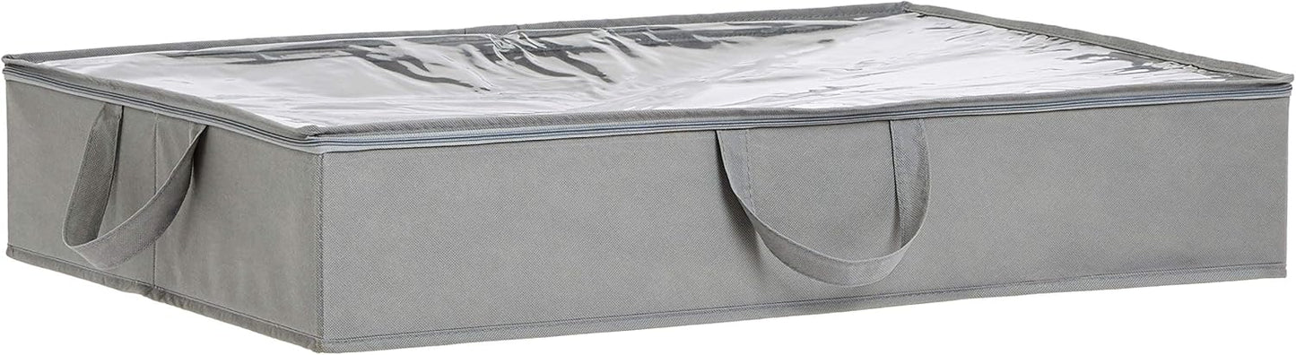 Amazon Basics Under Bed Fabric Zipper Storage Container Bags with Window and Handles, 2-Pack, 30.2 x 20 x 5.7 inches, Gray