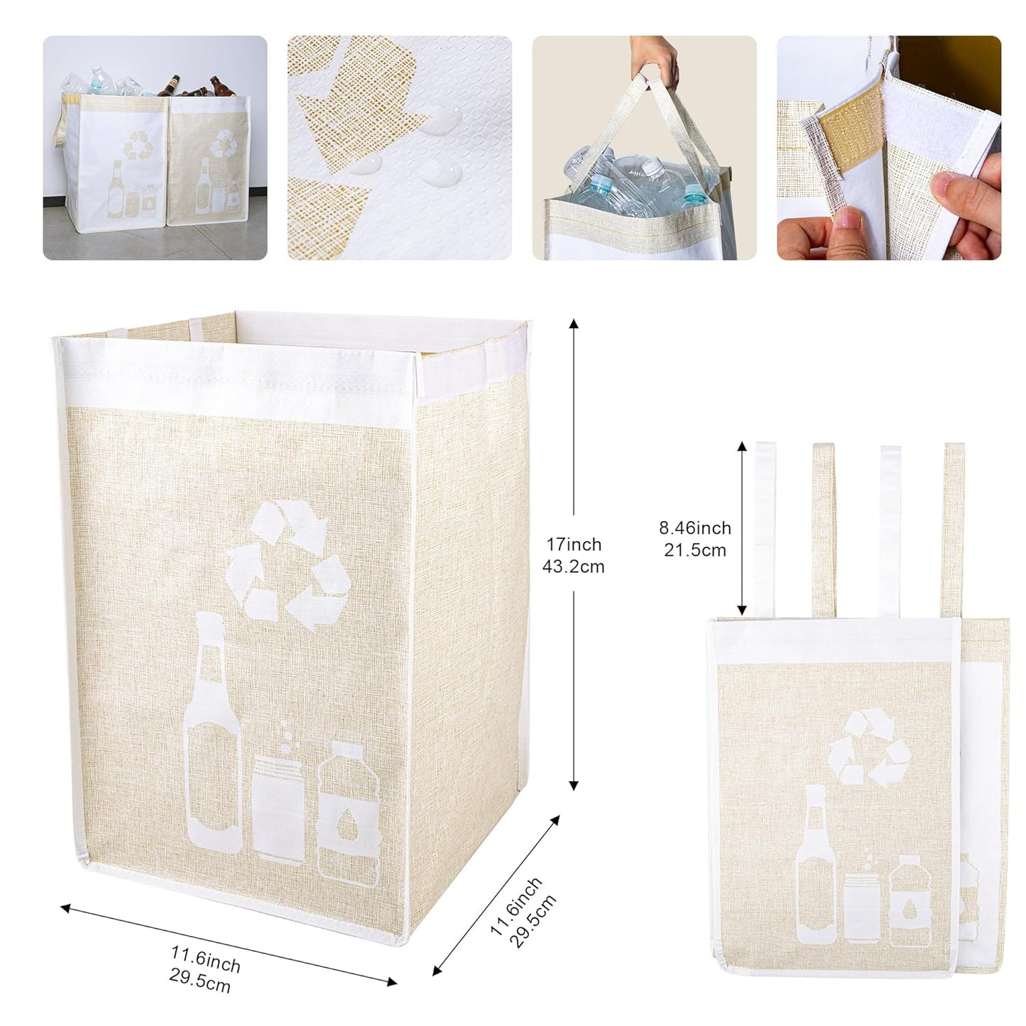 Recycle Waste Bag for Kitchen Home- Indoor Recycling Bins Trash Sorting Organizer, Reusable and Waterproof, Yellow, 2 Pack