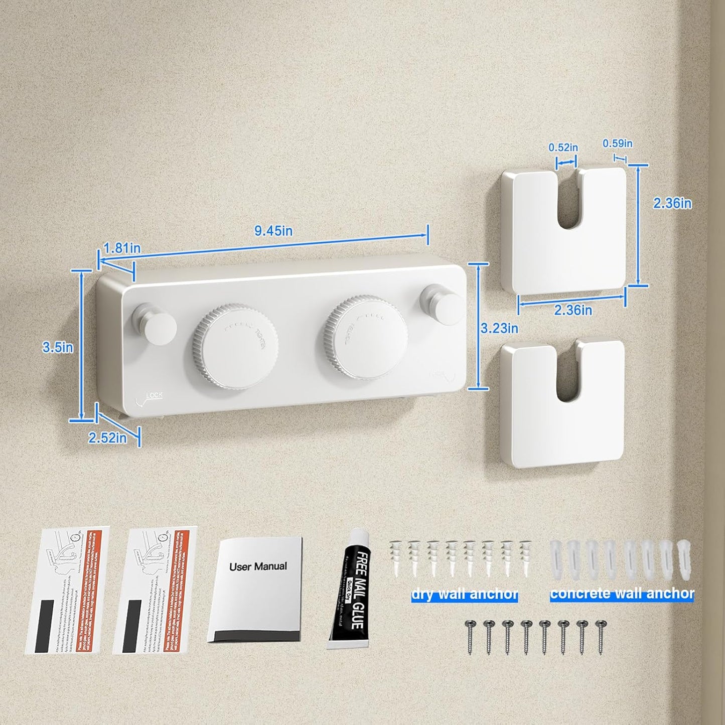 Retractable Twin Clothesline Indoor, Non-Sagging Outdoor Clothes Line Retracting Heavy Duty Clothes Drying Laundry Line Wall Mounted Stainless Steel Line-13.8Feets(Double Line-White)