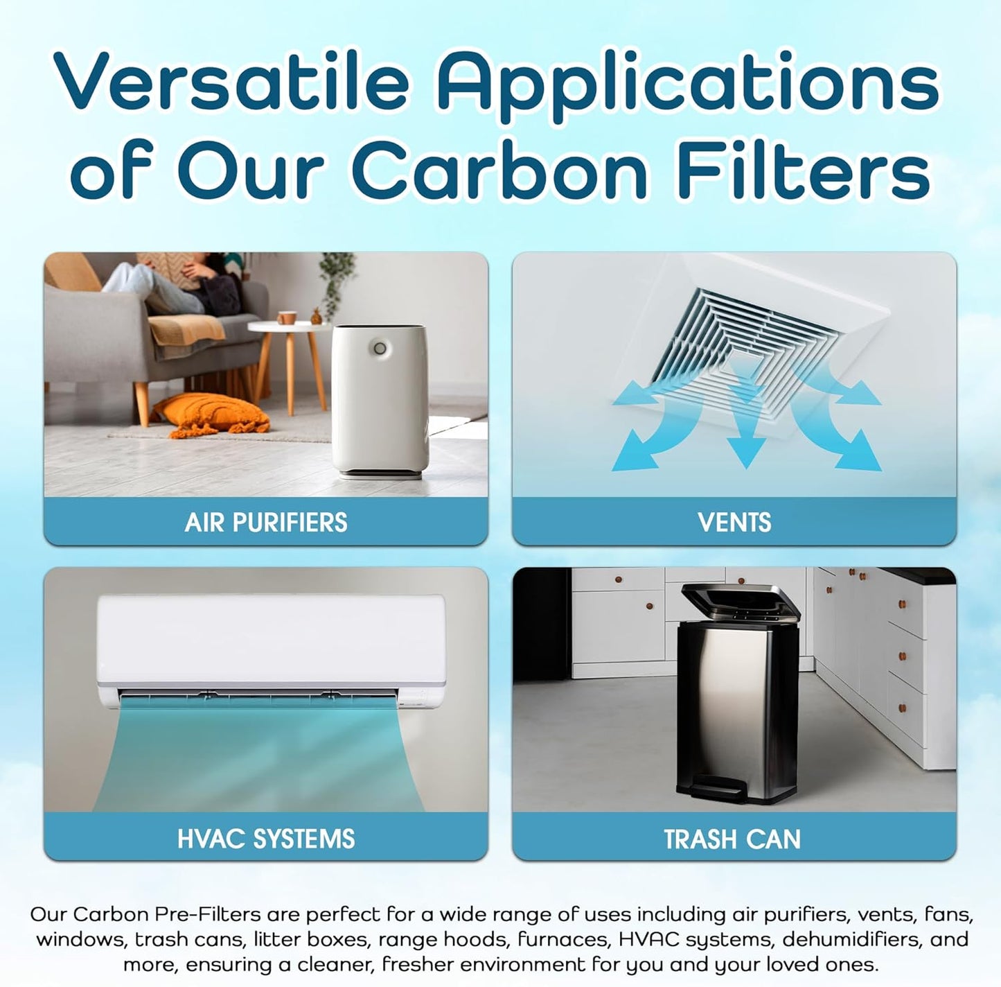 Breathe Naturally - Replacement Filters Compatible with Honeywell Air Purifier HPA300, HPA300 or HRF-R3 Series – Activated Carbon Prefilter – 12" x 17.2", 14" x 17.2" - Easy Replacement - (Pack of 4)