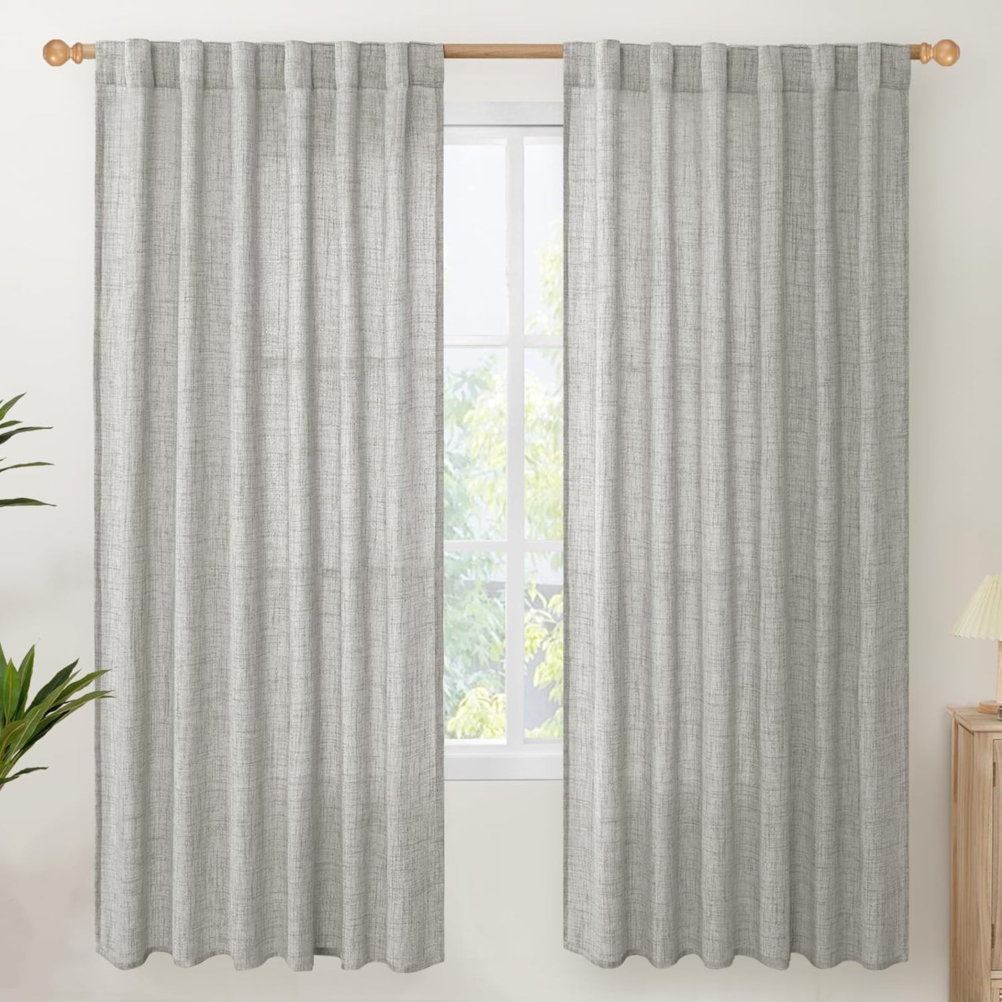 YoungsTex Dark Grey Linen Curtains 78 Inch Length for Living Room, Light Filtering Semi Sheer Window Drapes Rod Pocket Back Tab Curtain for Bedroom Office Farmhouse Country, 2 Panels, 52 X 78 Inch