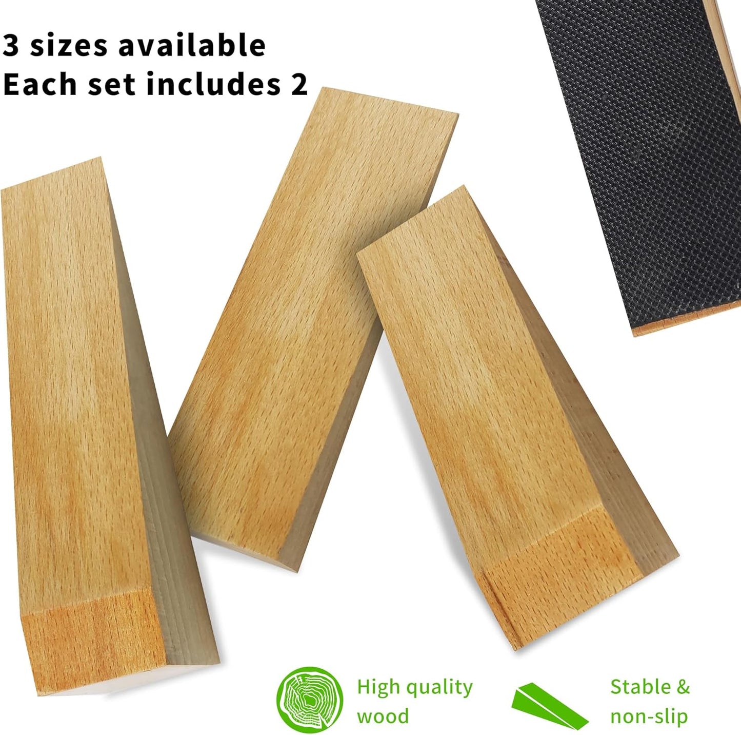 4 Pack Wooden Door Stop - Non-Slip Door Stoppers for Floor - Door Wedges for All Door Types and Surfaces - Each Door Stopper 0.6inch Thick, 4.7inch Long with Rubber