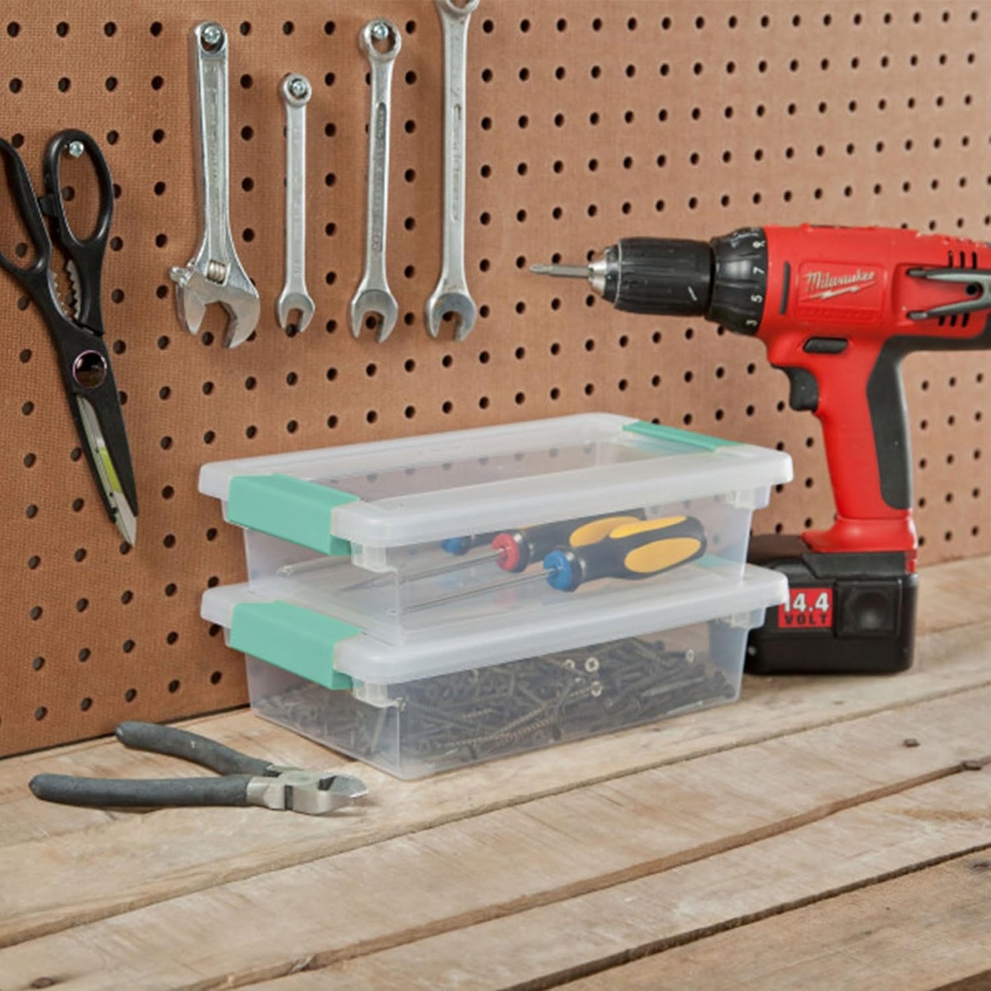 Sterilite 24-Pack Clip Box, Stackable Clear Plastic Bins with Latching Lids, Small - Writing, Arts or Crafts Supplies Storage Containers for Home, Office, Classroom and Workshop Organization